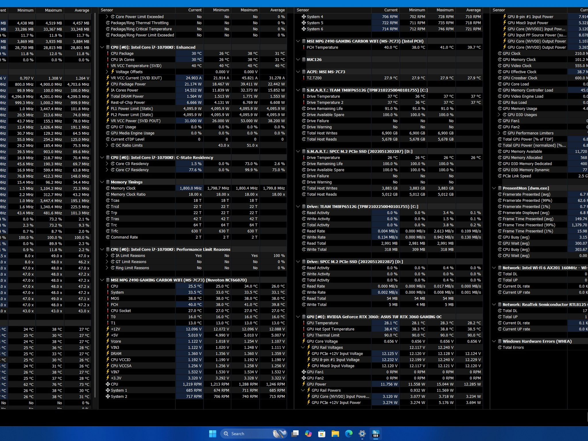 i7-10700KF (De-lidded), RTX3060 12GB, 2x16GB DDR4, 2x512GB NVMe PC