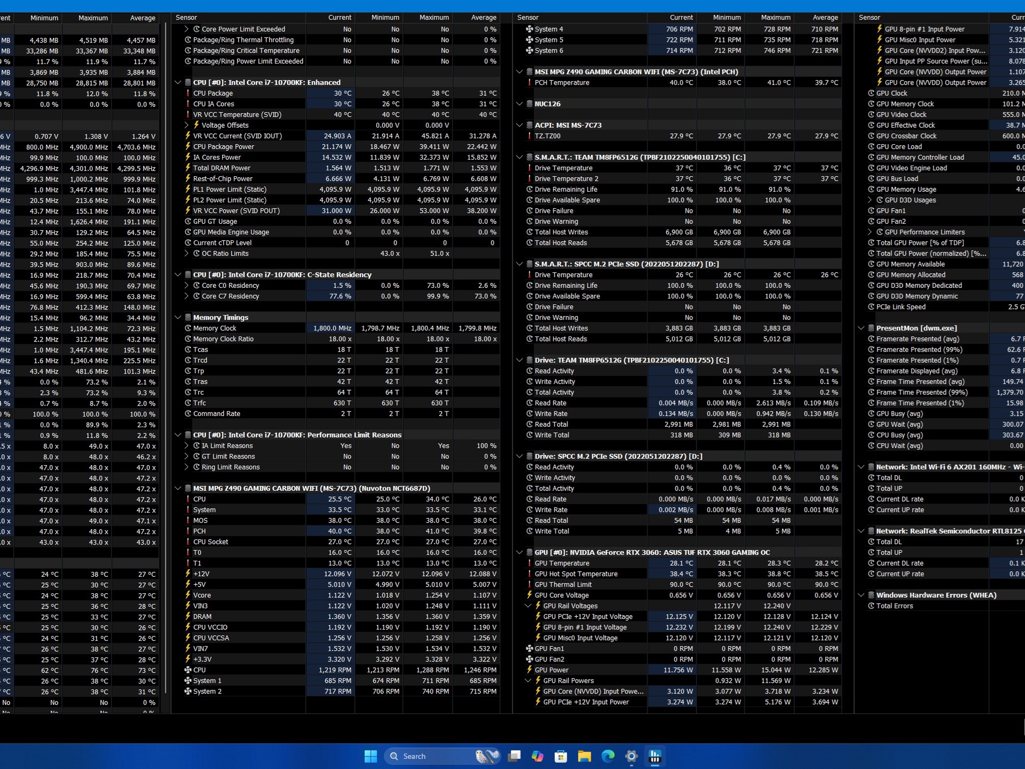 i7-10700KF (De-lidded), RTX3060 12GB, 2x16GB DDR4, 2x512GB NVMe PC