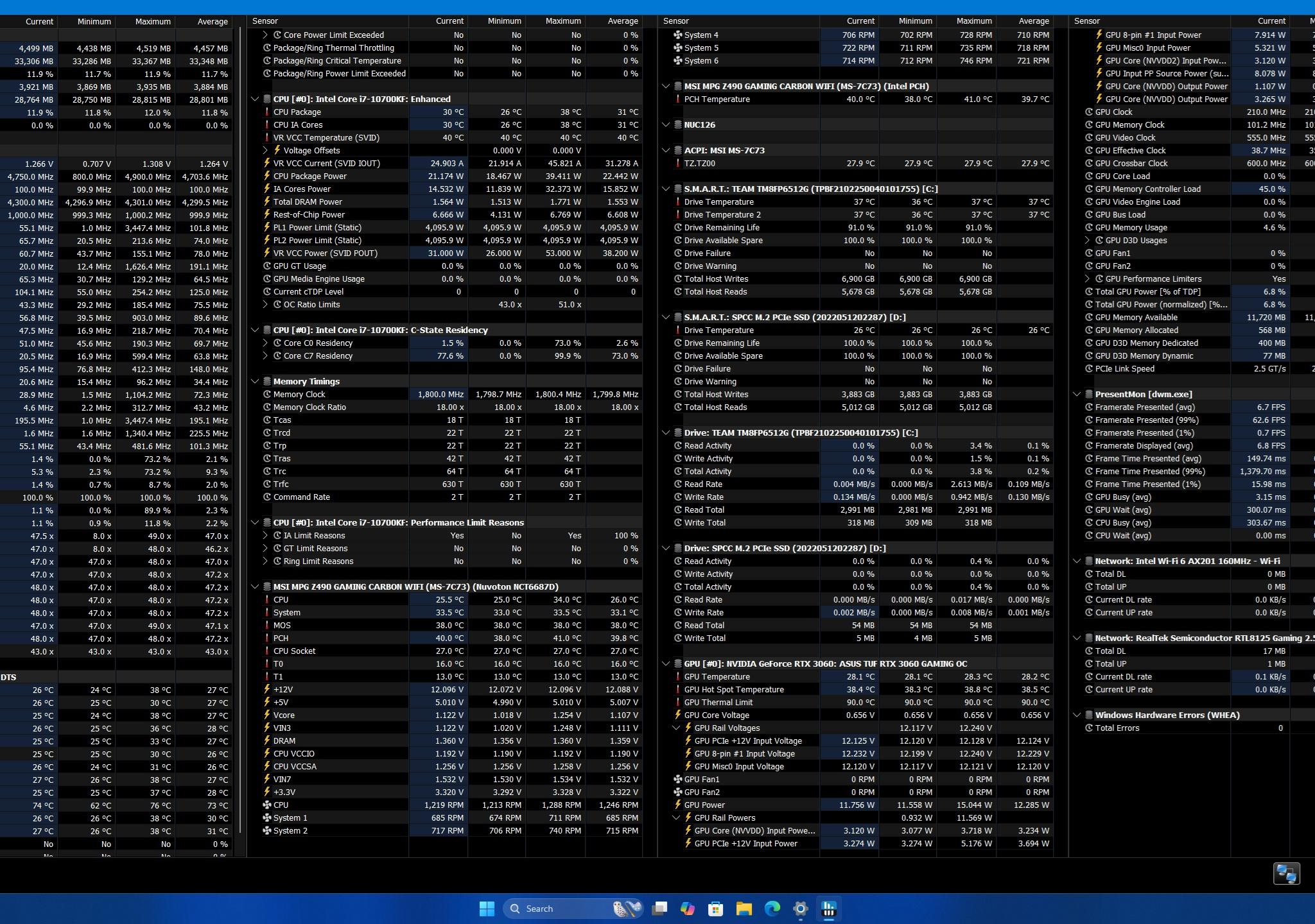 i7-10700KF (De-lidded), RTX3060 12GB, 2x16GB DDR4, 2x512GB NVMe PC
