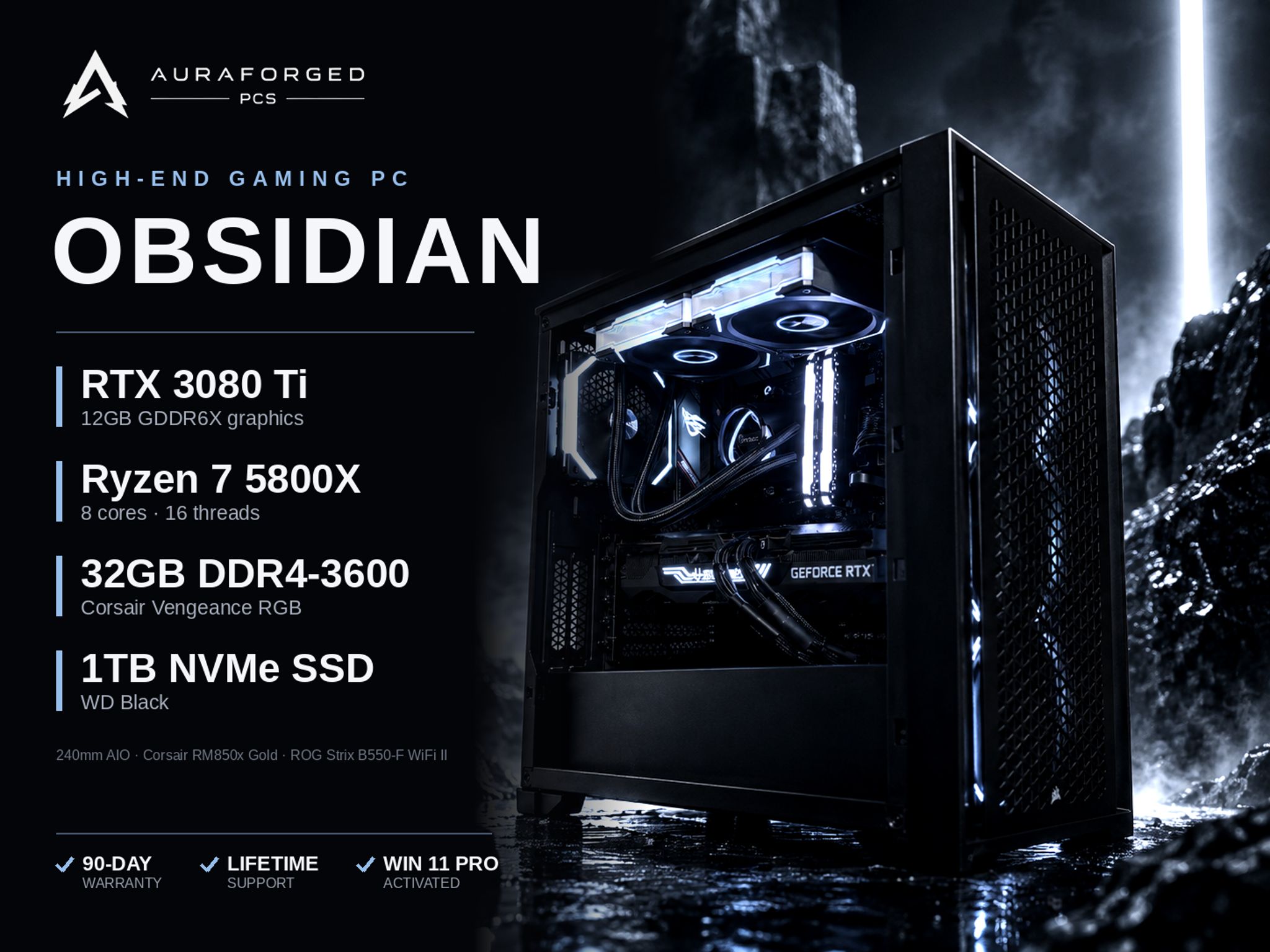 🖤 "Obsidian" — RTX 3080 Ti | Ryzen 7 5800X | 32GB RAM | 4K-Ready Gaming PC