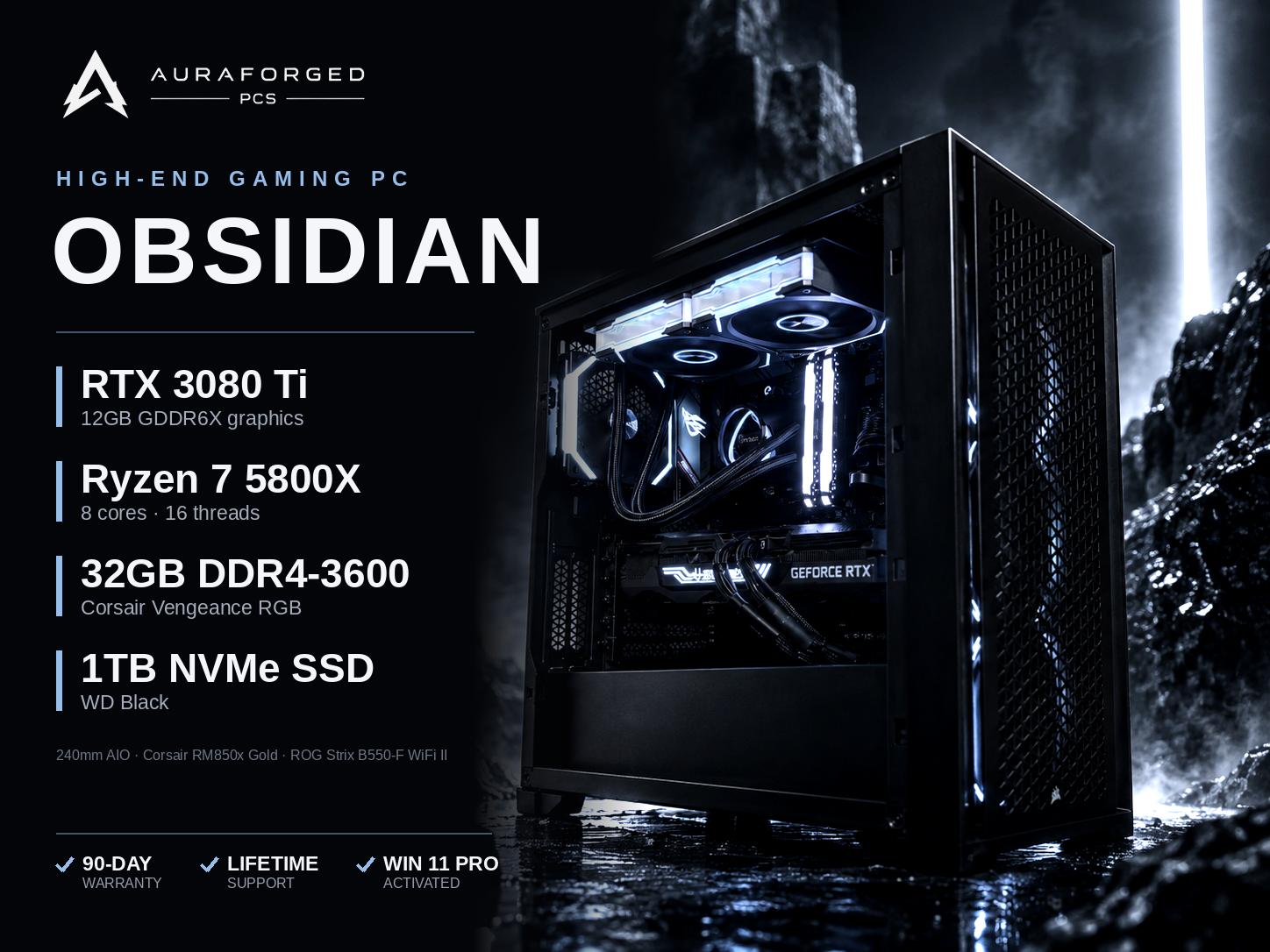 🖤 "Obsidian" — RTX 3080 Ti | Ryzen 7 5800X | 32GB RAM | 4K-Ready Gaming PC