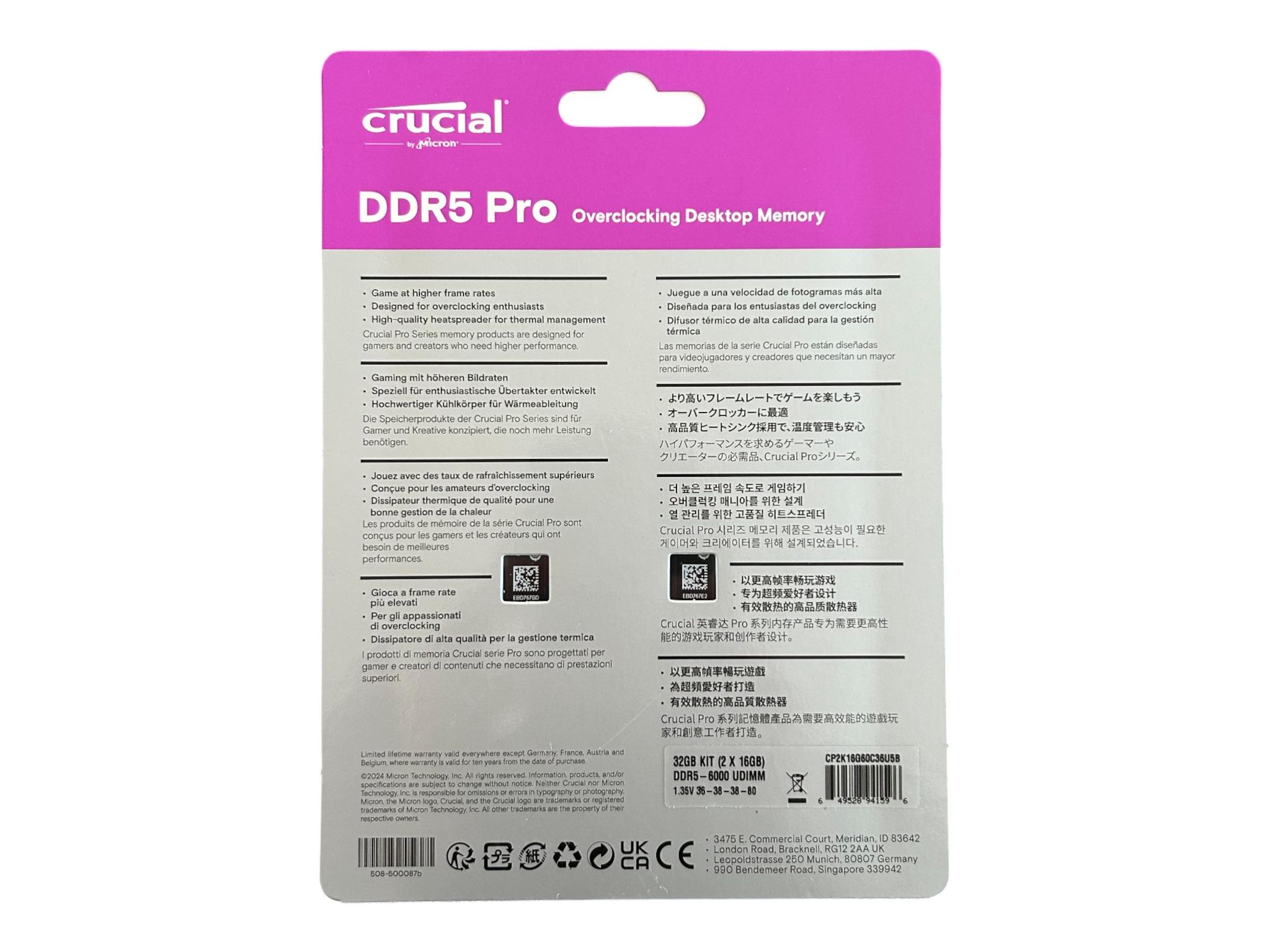 Crucial Pro OC 32GB DDR5 6000MT/s CL36 (AMD EXPO)