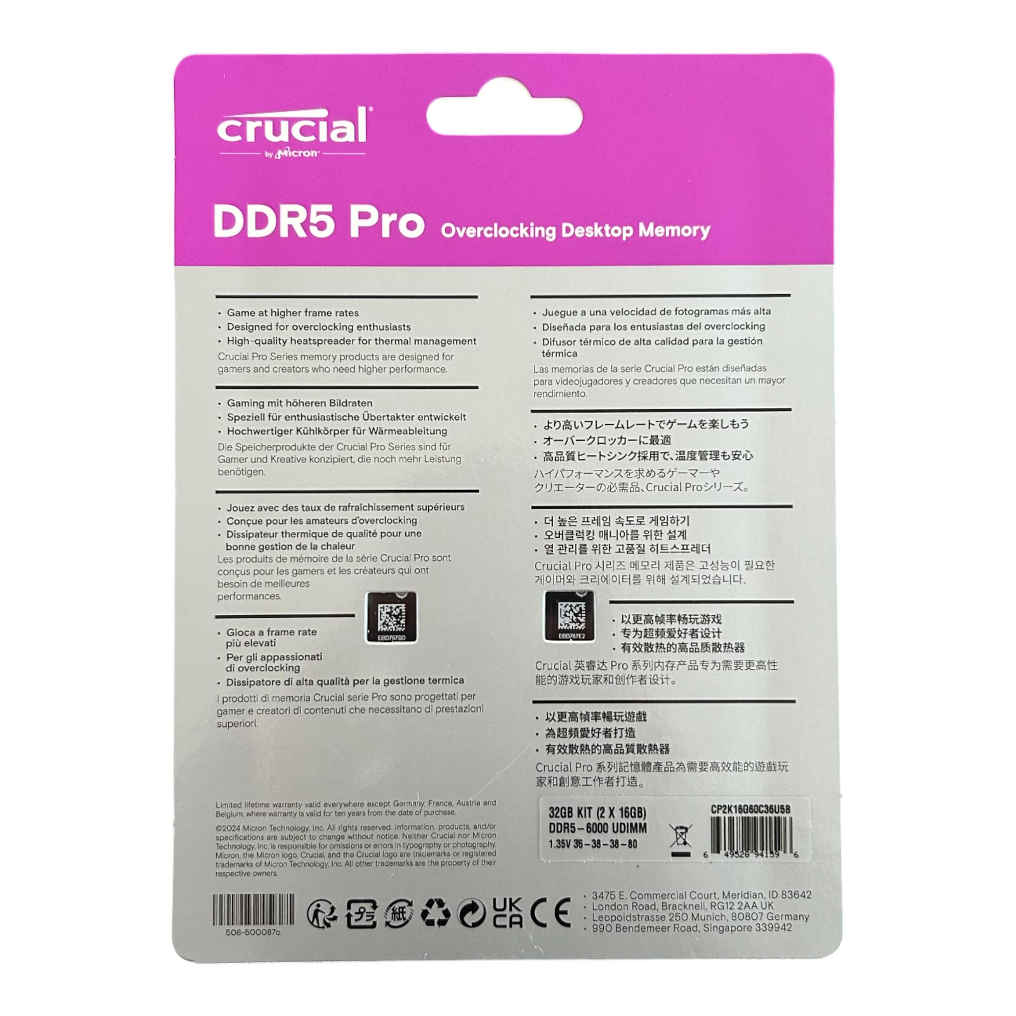 Crucial Pro OC 32GB DDR5 6000MT/s CL36 (AMD EXPO)
