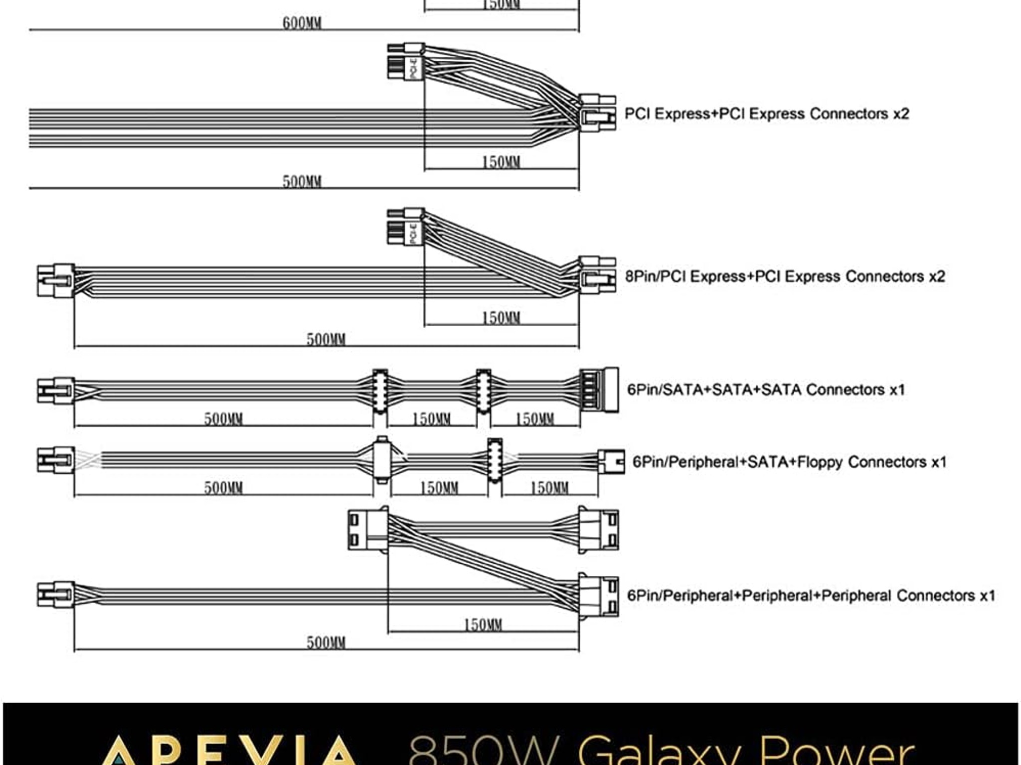 Apevia Galaxy | 850W | 80+ Gold | Semi-Modular | NON PCIE Gen 5