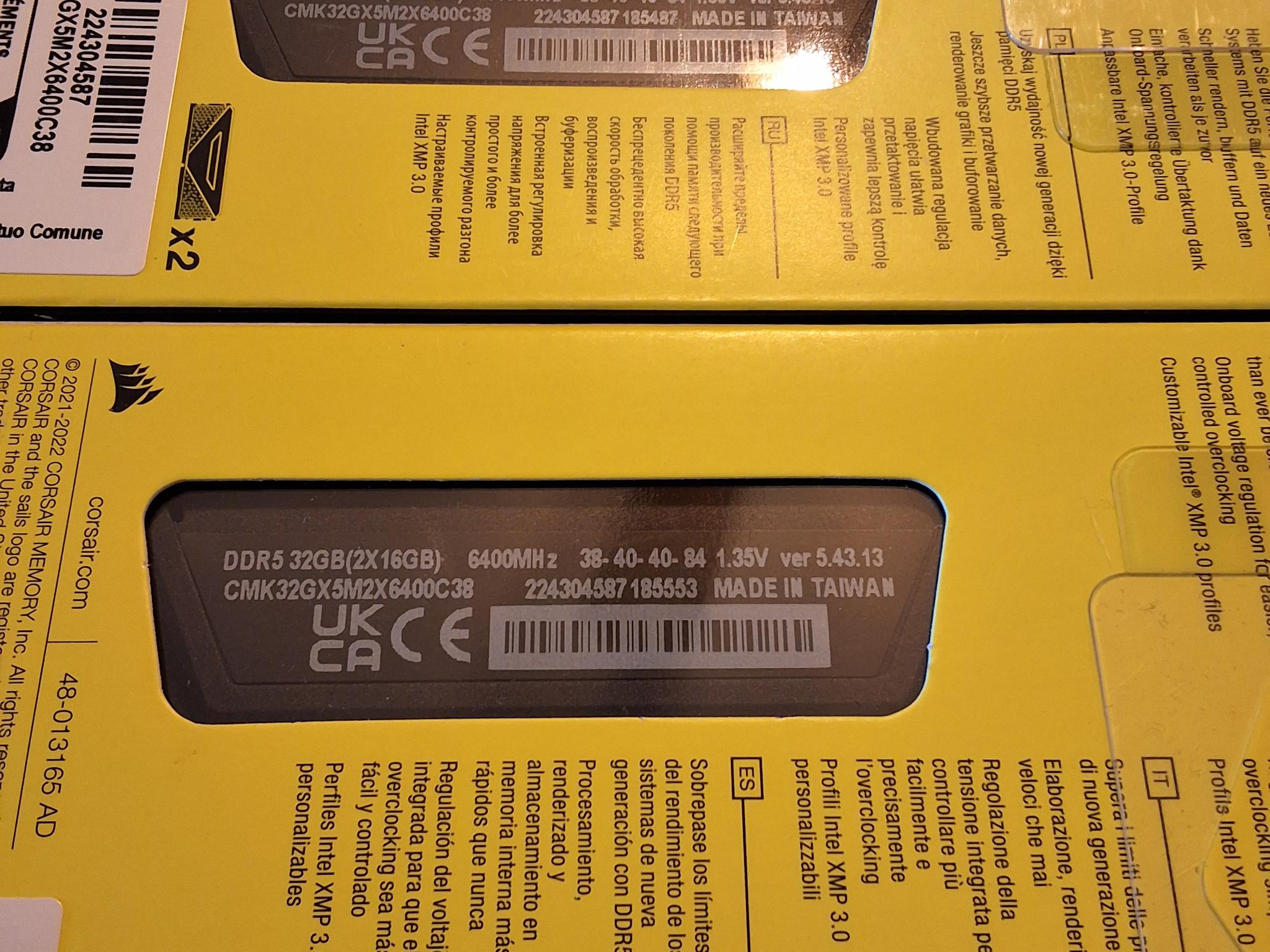 Corsair 64GB Vengeance DDR5-6400 RAM (4x16GB sticks) Intel XMP Ready
