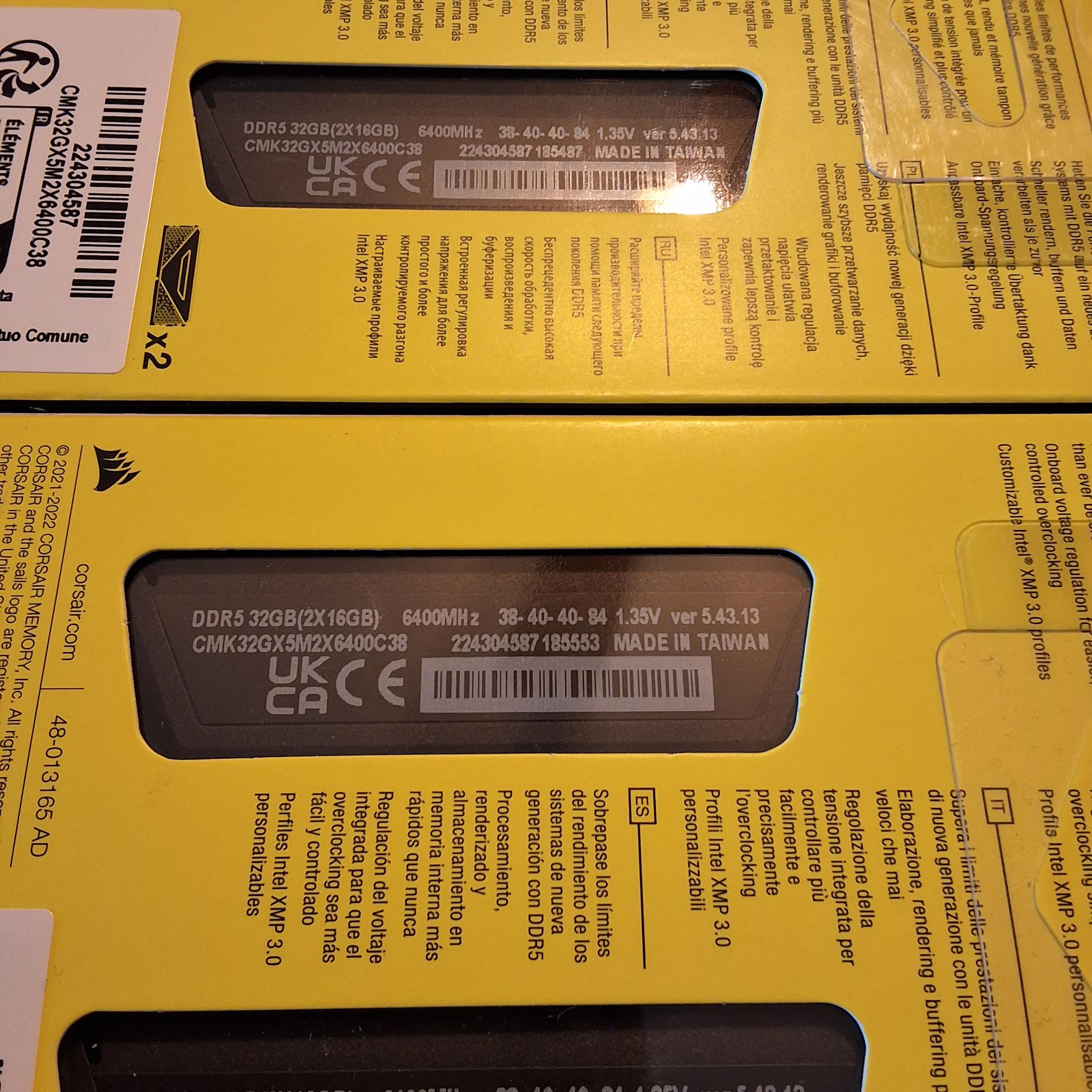 Corsair 64GB Vengeance DDR5-6400 RAM (4x16GB sticks) Intel XMP Ready