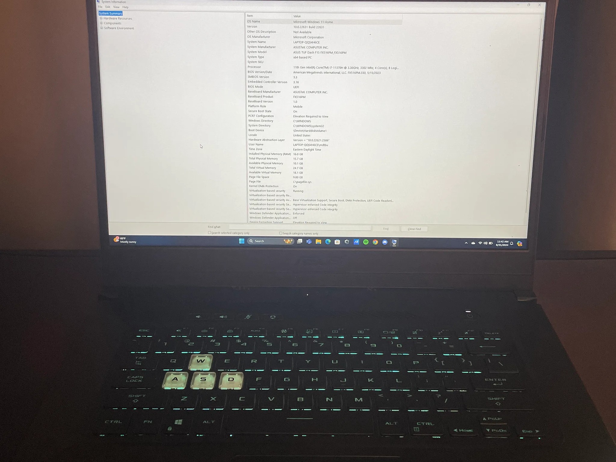 Asus TUF Dash F15 FX516P i7-11370H 16GB RAM 500GB SSD 15.6" FHD 144Hz RTX 3060