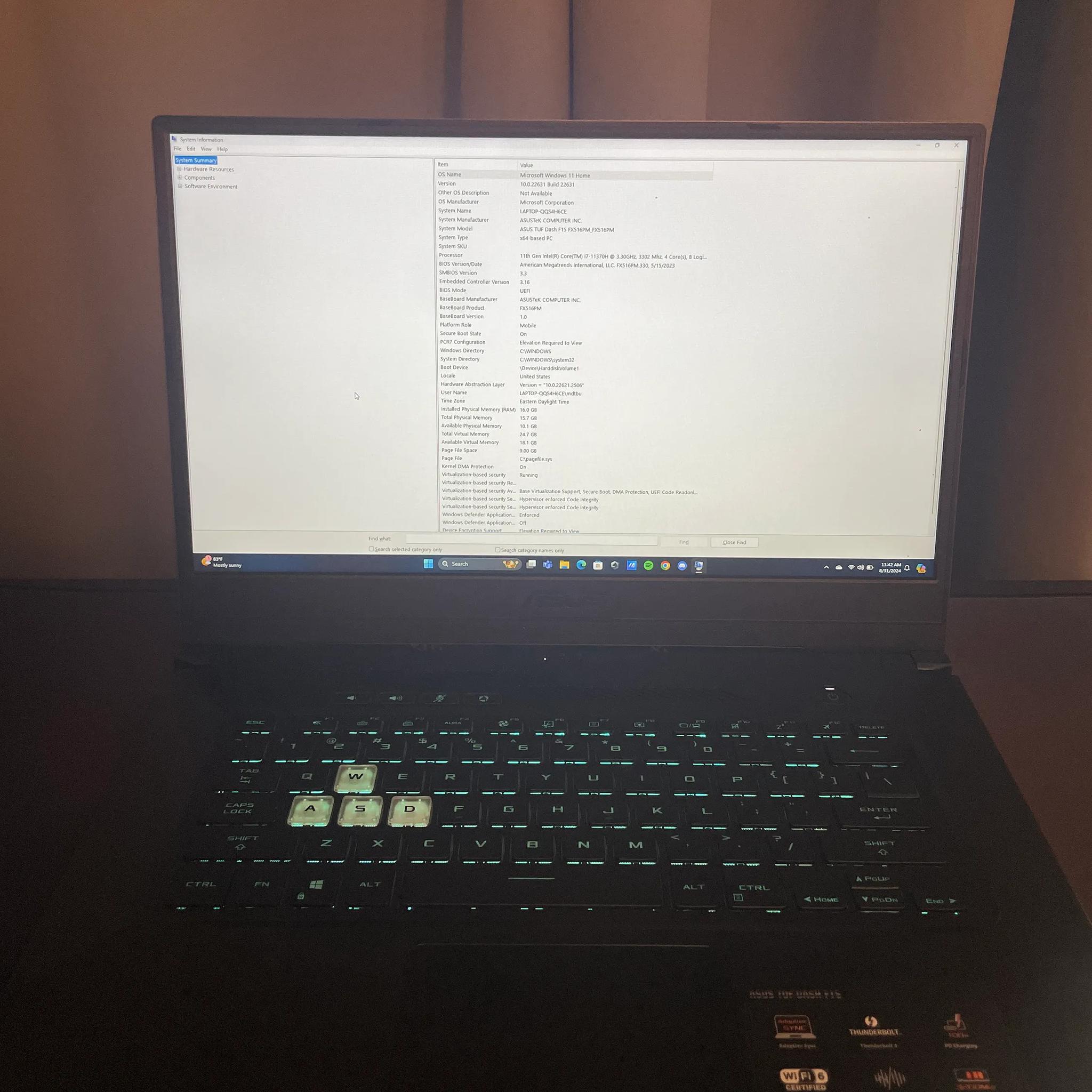 Asus TUF Dash F15 FX516P i7-11370H 16GB RAM 500GB SSD 15.6" FHD 144Hz RTX 3060