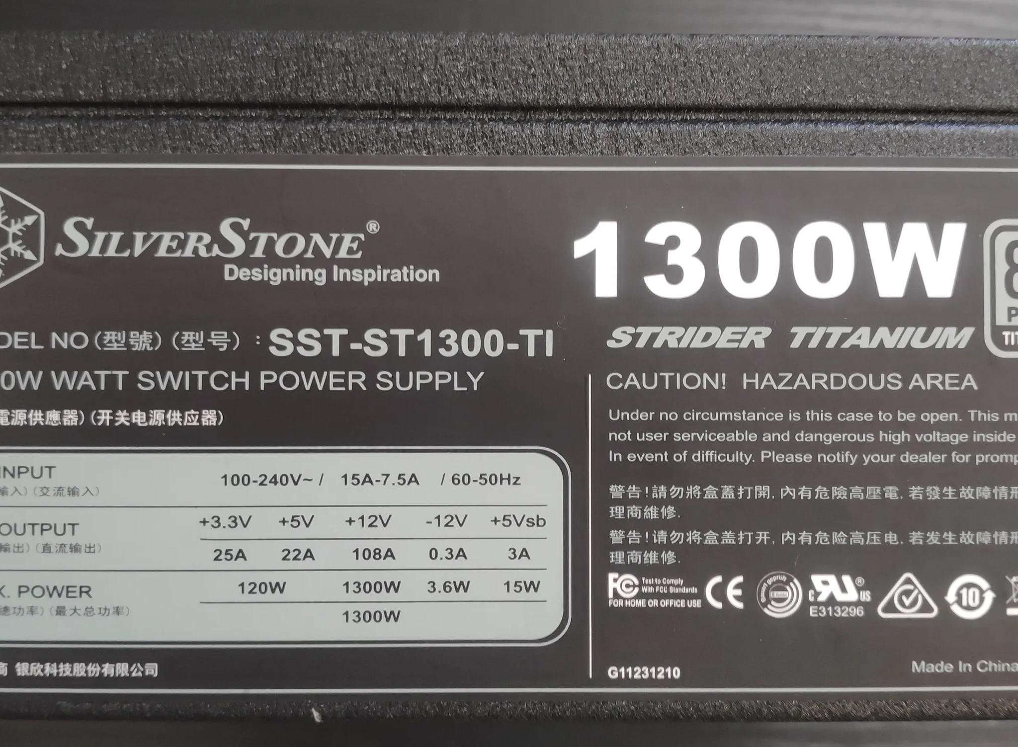 SilverStone ST1300-TI, 1300W, 80 Plus Titanium Certified Fully Modular Power Supply