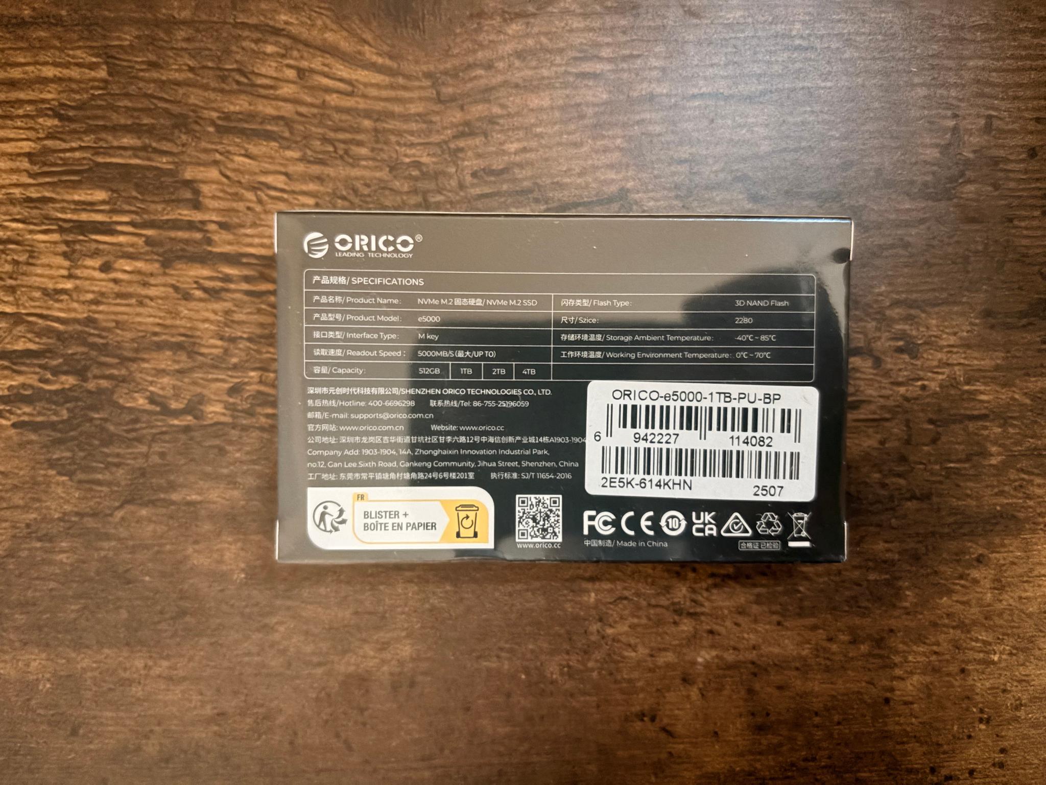Orico e5000 1TB Gen 4x4 NVMe M.2 ssd