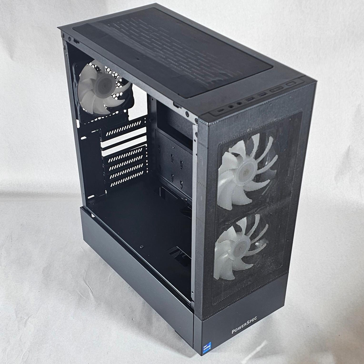 Black PowerSpec PC Case with Tempered Glass w/ 3 Fans