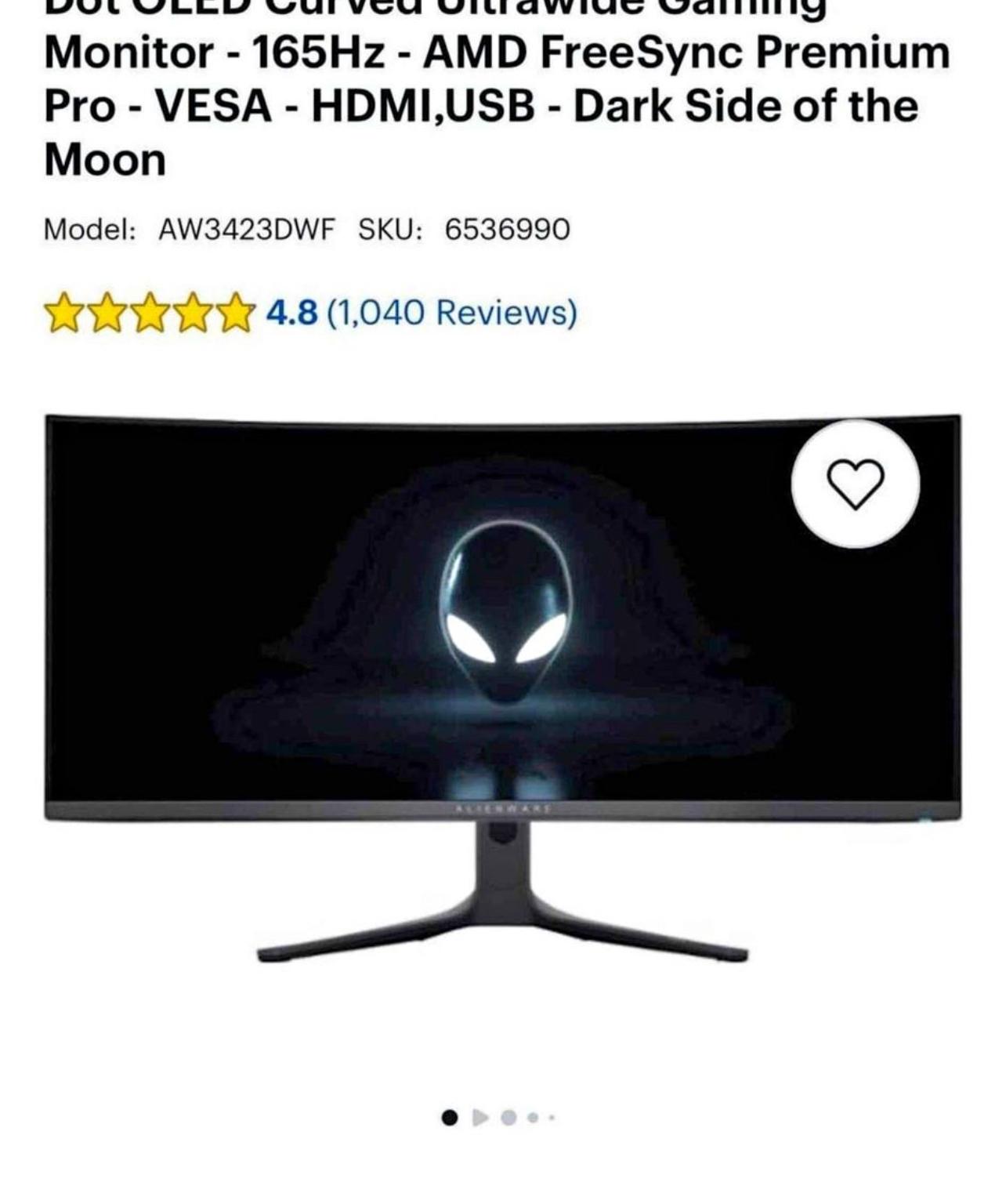34 INCH curved Alienware OLED 1440p gaming monitor, AW3423DWF, NEW!!!!