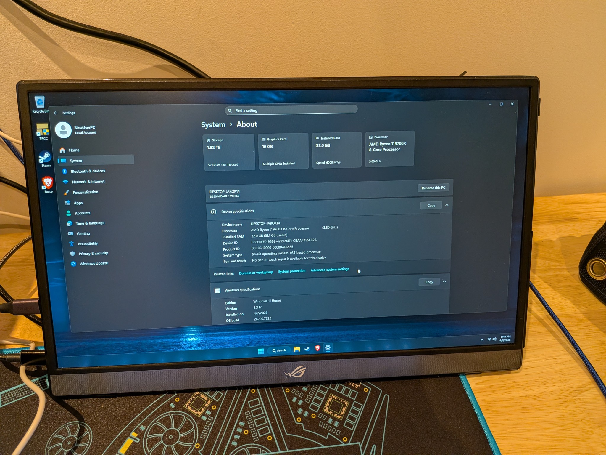 4K Aqua - RX 9070 XT, Ryzen 7 9700X, 32 GB DDR5 RAM, 2 TB Gen 4 NVME, Liquid Cooled, RGB
