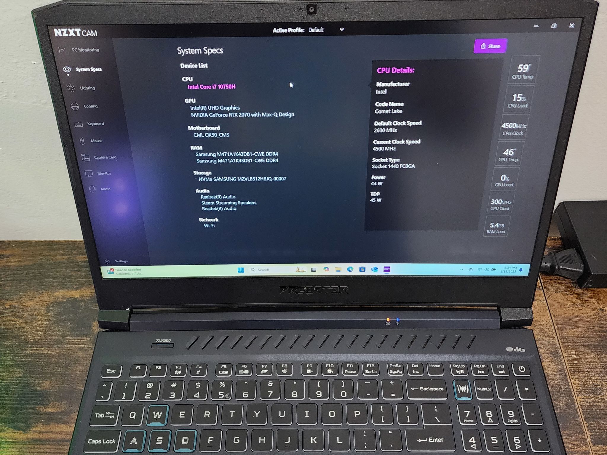 ACER Gaming Laptop : Intel Core i7 10750H | Nvidia GeForce RTX 2070 Max Q