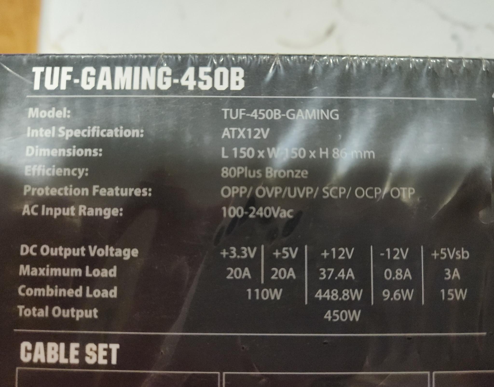 NIB ASUS TUF GAMING 450W BRONZE PSU NEW IN BOX