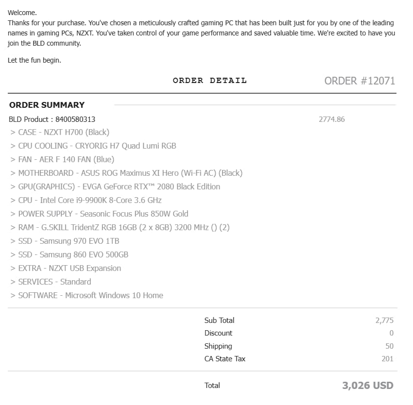 NZXT Intel Core i9-9900K 8-Core 3.6 GHz EVGA GeForce TRX 2080 Black Edition RGB 16GB