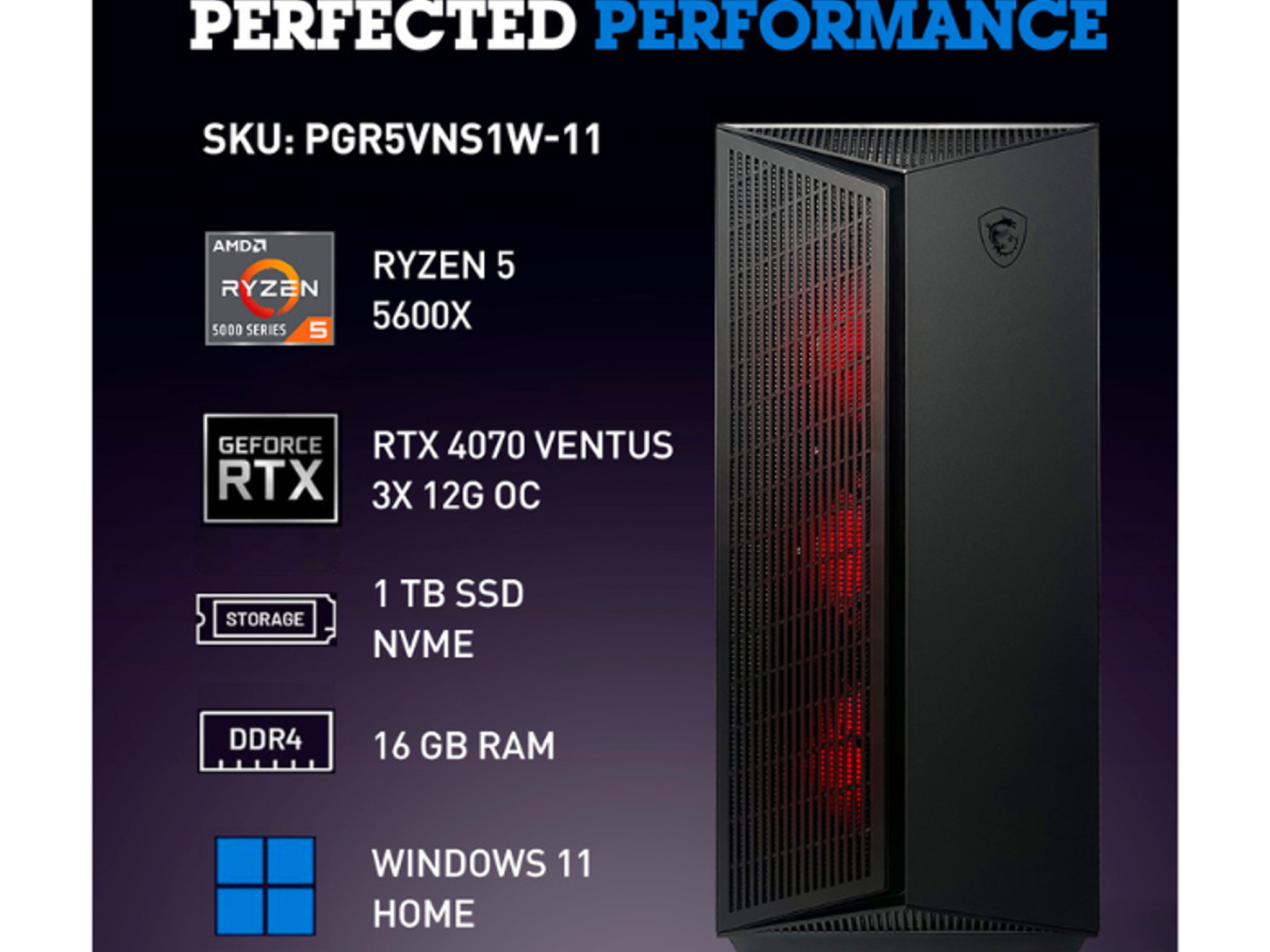 NSX PC Gamer Ventus RYZEN 5 5600X | 16 GB RAM | 1TB SSD NVME | GEFORCE RTX 4070 | WiFi | Win 11 Home