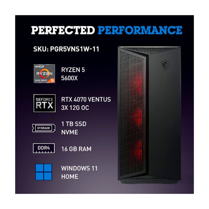 NSX PC Gamer Ventus RYZEN 5 5600X | 16 GB RAM | 1TB SSD NVME | GEFORCE RTX 4070 | WiFi | Win 11 Home