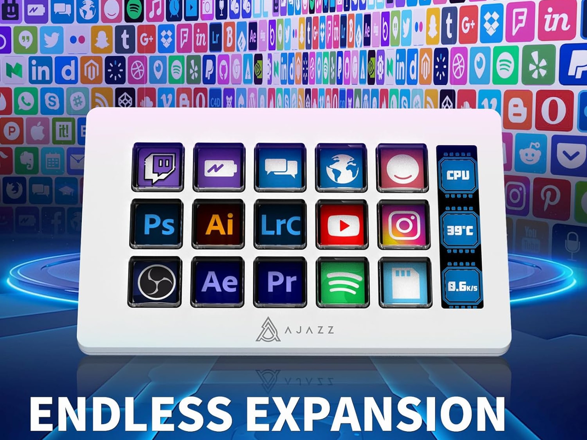 A.JAZZ AKP153 Stream Studio Controller Keypad Type-c Wired with 15 Macro LCD Key