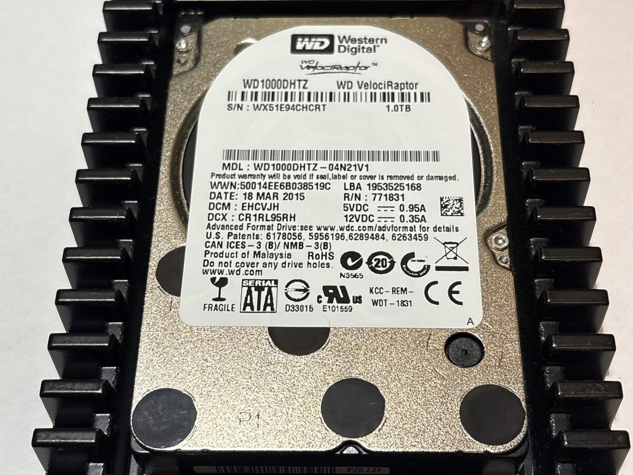 WD VelociRaptor 1TB 10,000 RPM SATA HDD w/ IcePack – WD1000DHTZ – Good SMART