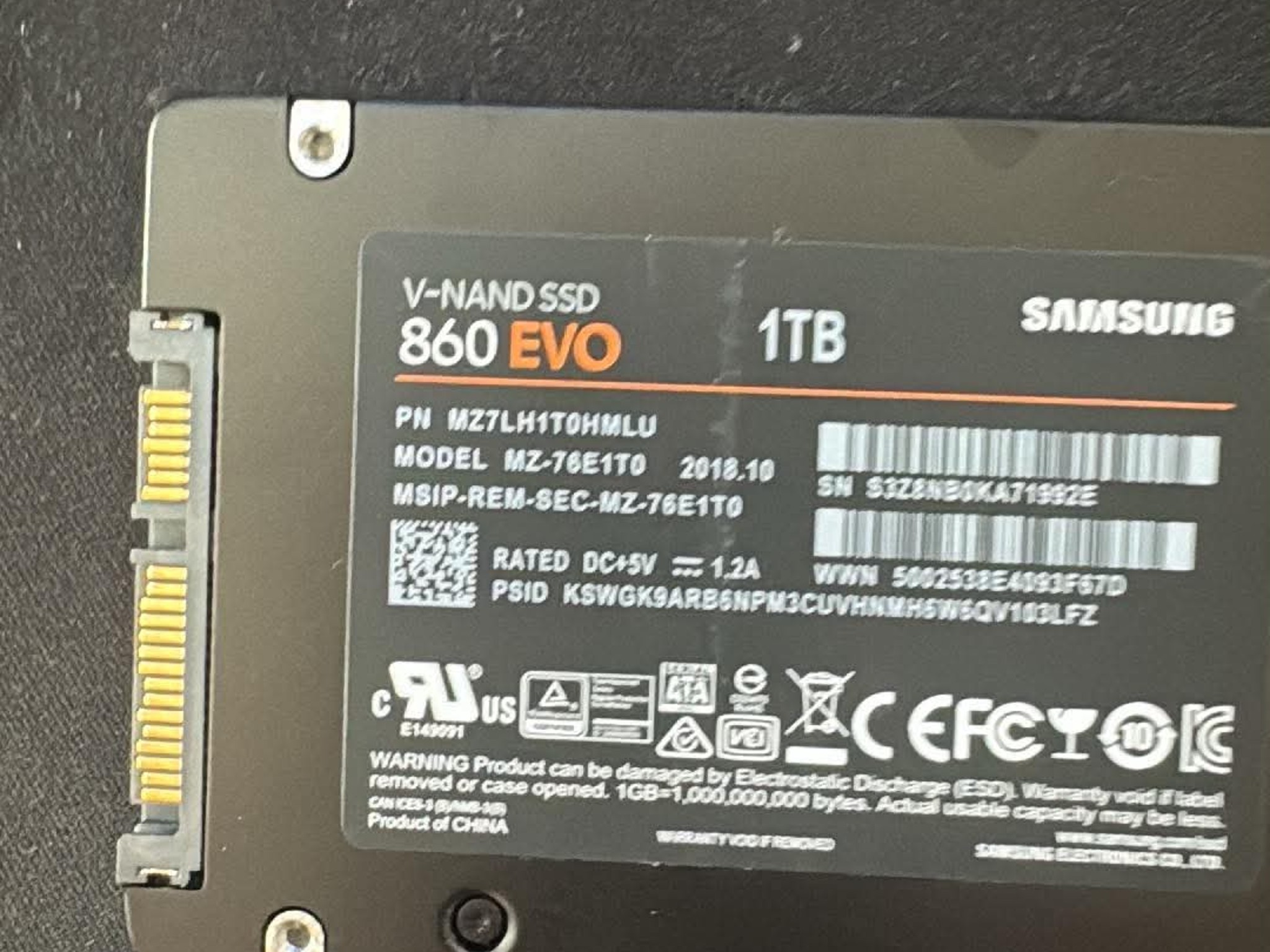 Samsung 860 EVO 1TB 2.5" SATA III Internal V-NAND SSD