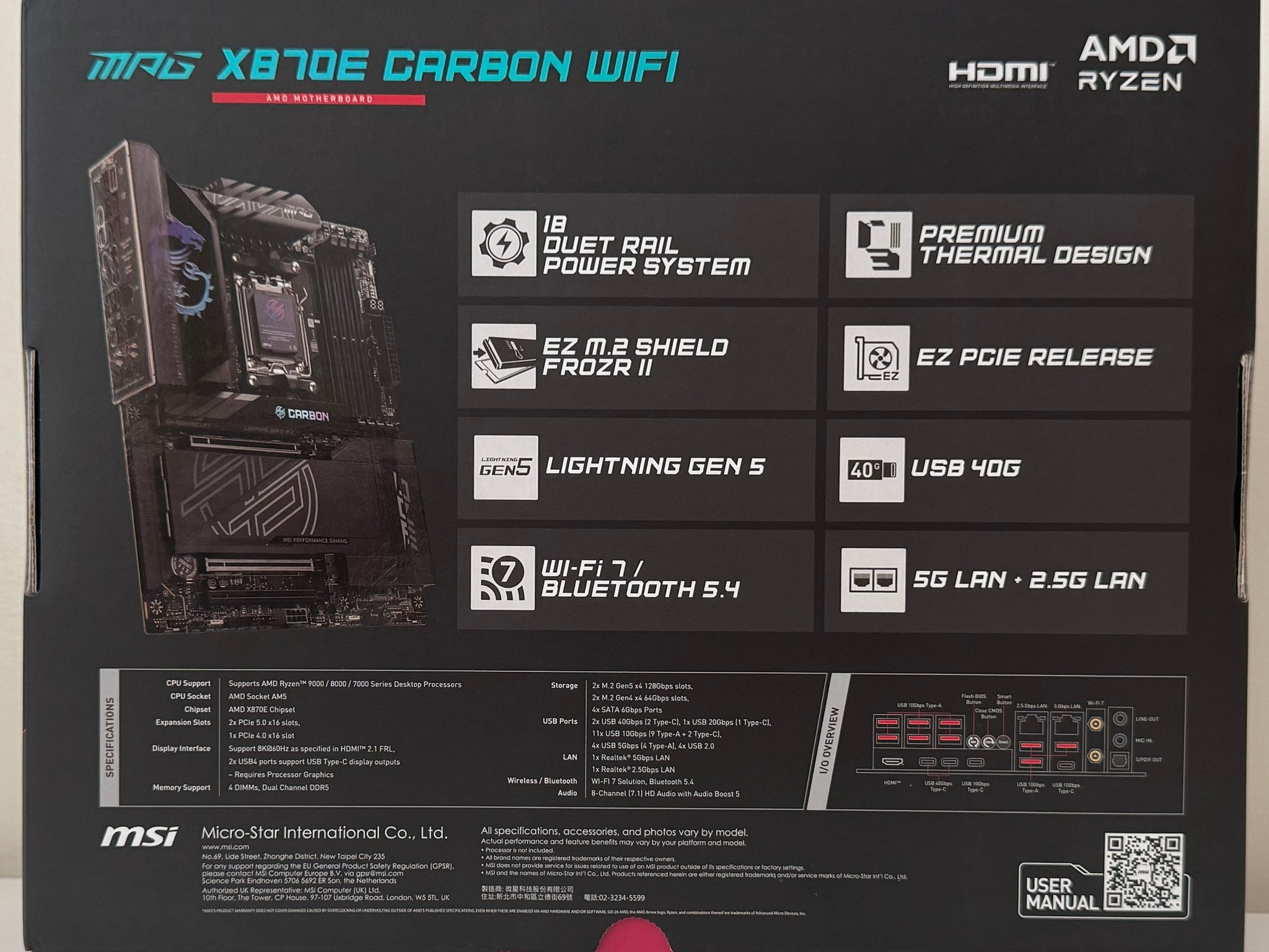 New MSI MPG X870E CARBON WIFI AMD AM5 ATX Motherboard - WiFi 7, 4x M.2, PCIe 5.0, USB 4.0