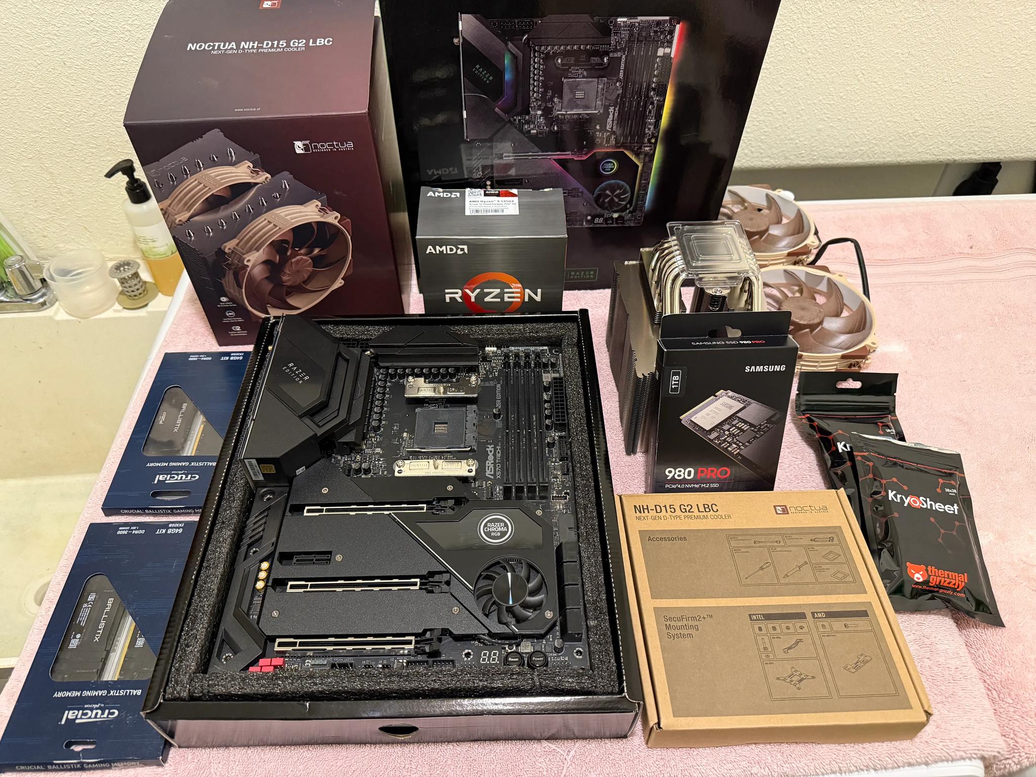 AMD AM4 X570 bundle|Asrock X570 MOBO|Ryzen 9 5950X CPU|2 kits DDR4 64GB|2 1TB NVMe M.2|Noctua Cooler