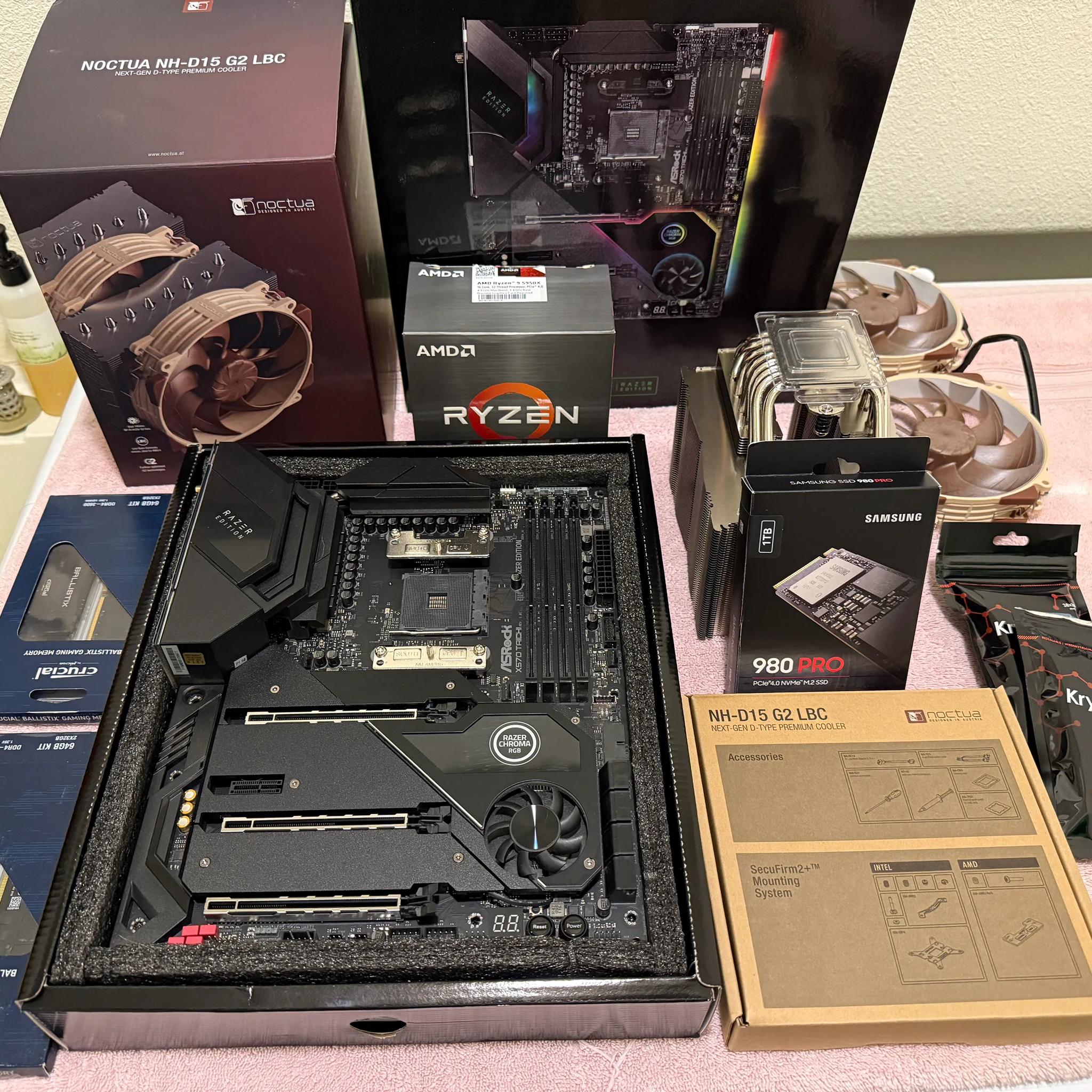 AMD AM4 X570 bundle|Asrock X570 MOBO|Ryzen 9 5950X CPU|2 kits DDR4 64GB|2 1TB NVMe M.2|Noctua Cooler