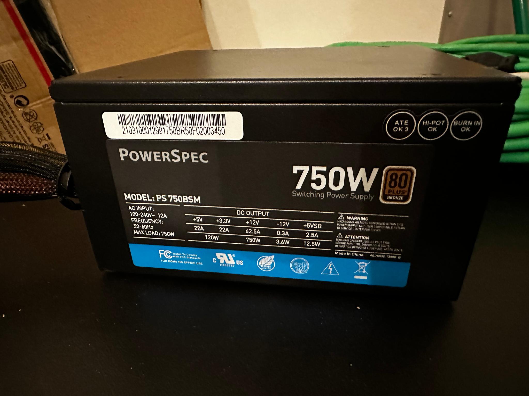 750w Powerspec PSU **NO CABLES**