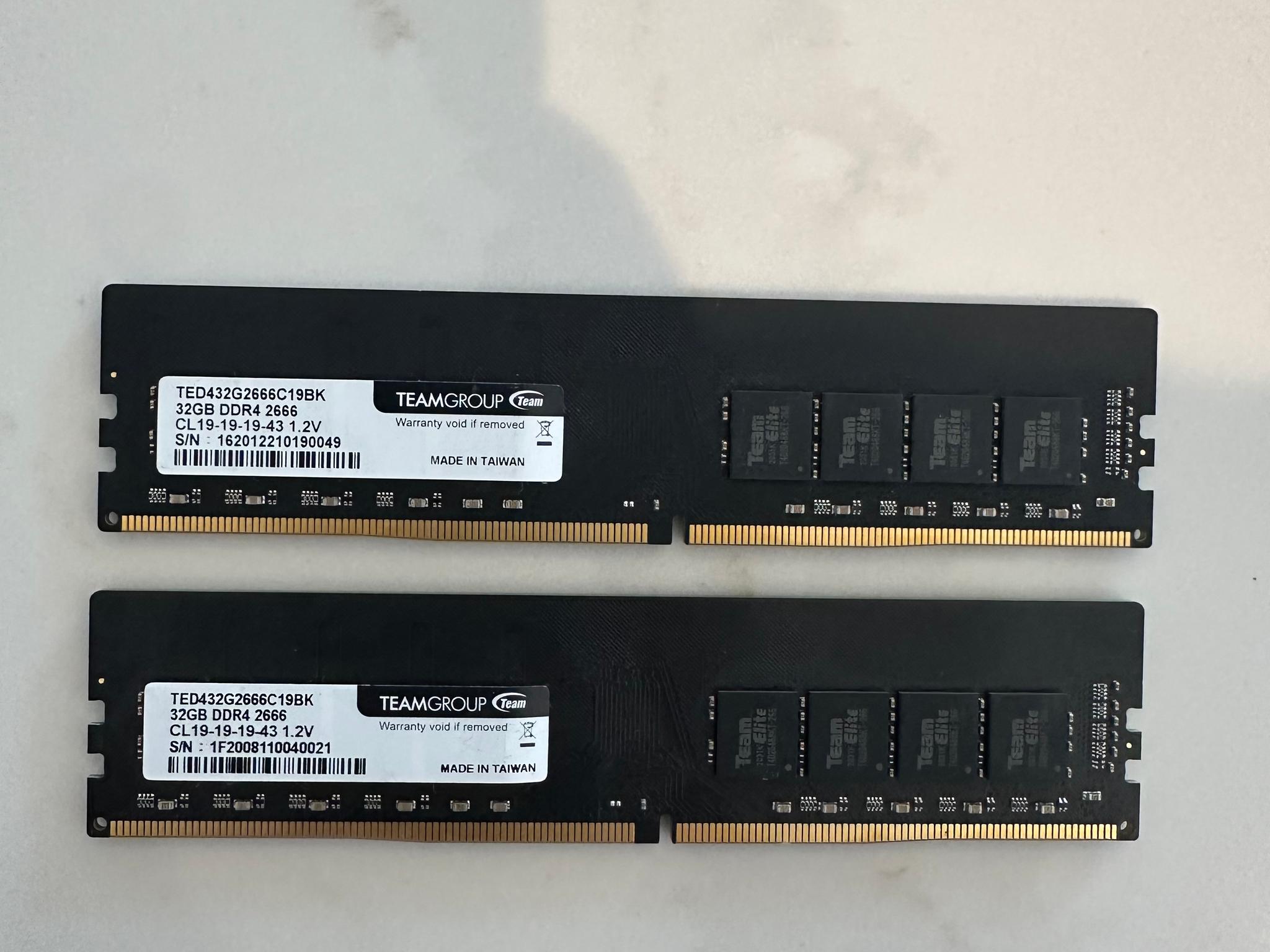 TeamGroup Elite 64GB (2x32GB) DDR4 2666MHz Desktop RAM - Tested Working
