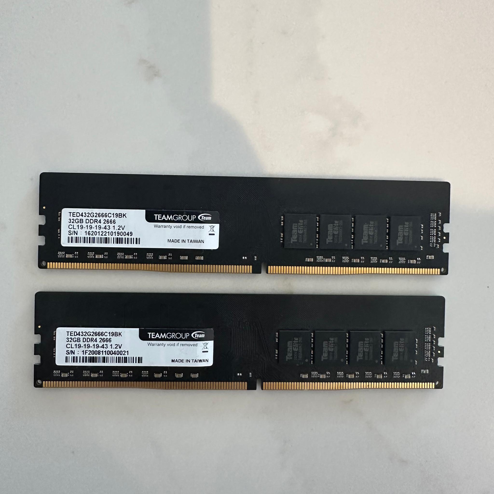 TeamGroup Elite 64GB (2x32GB) DDR4 2666MHz Desktop RAM - Tested Working