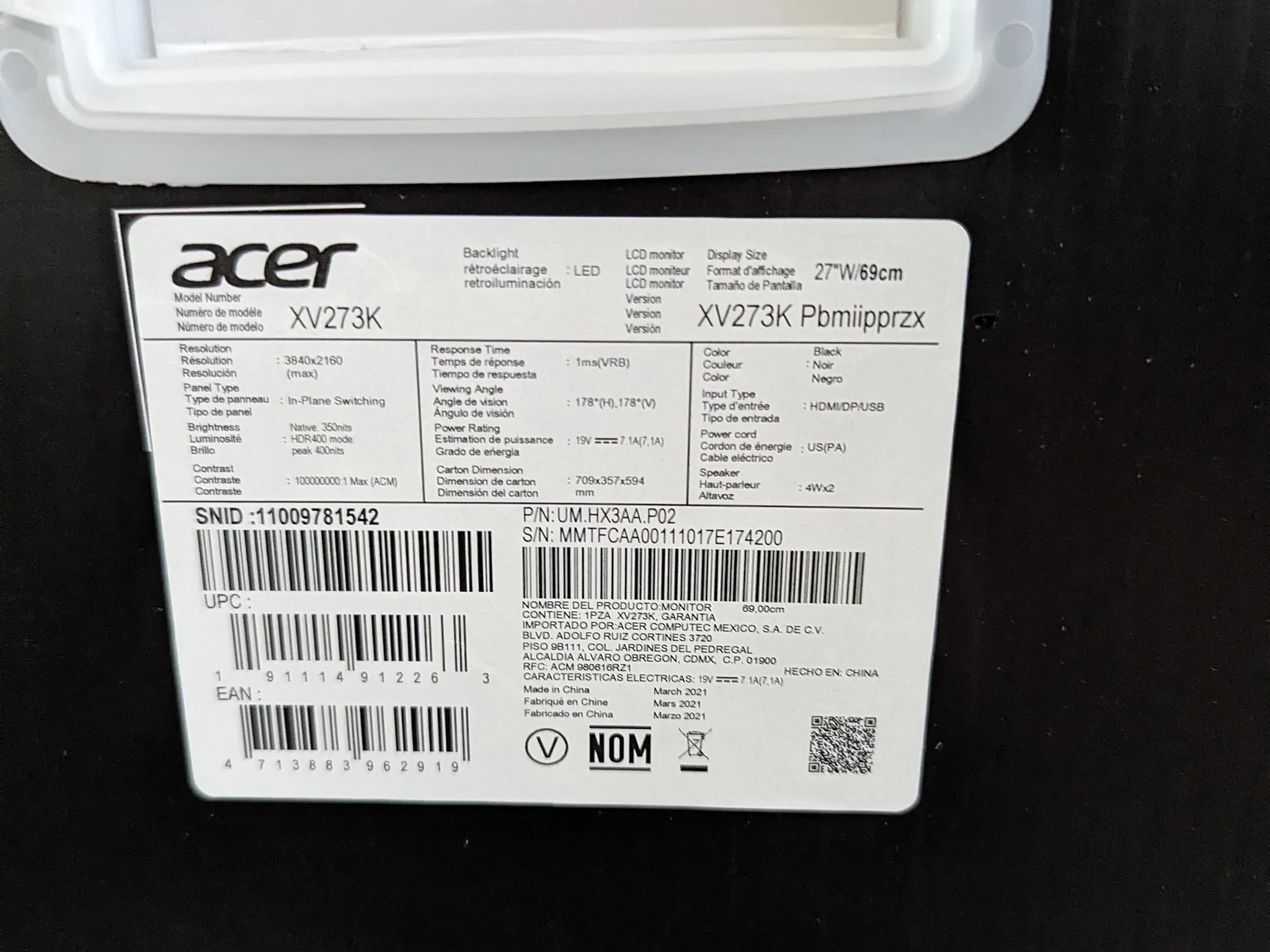 Acer Nitro 27" IPS 1MS LED 4K UHD FreeSync G-Sync Monitor Black