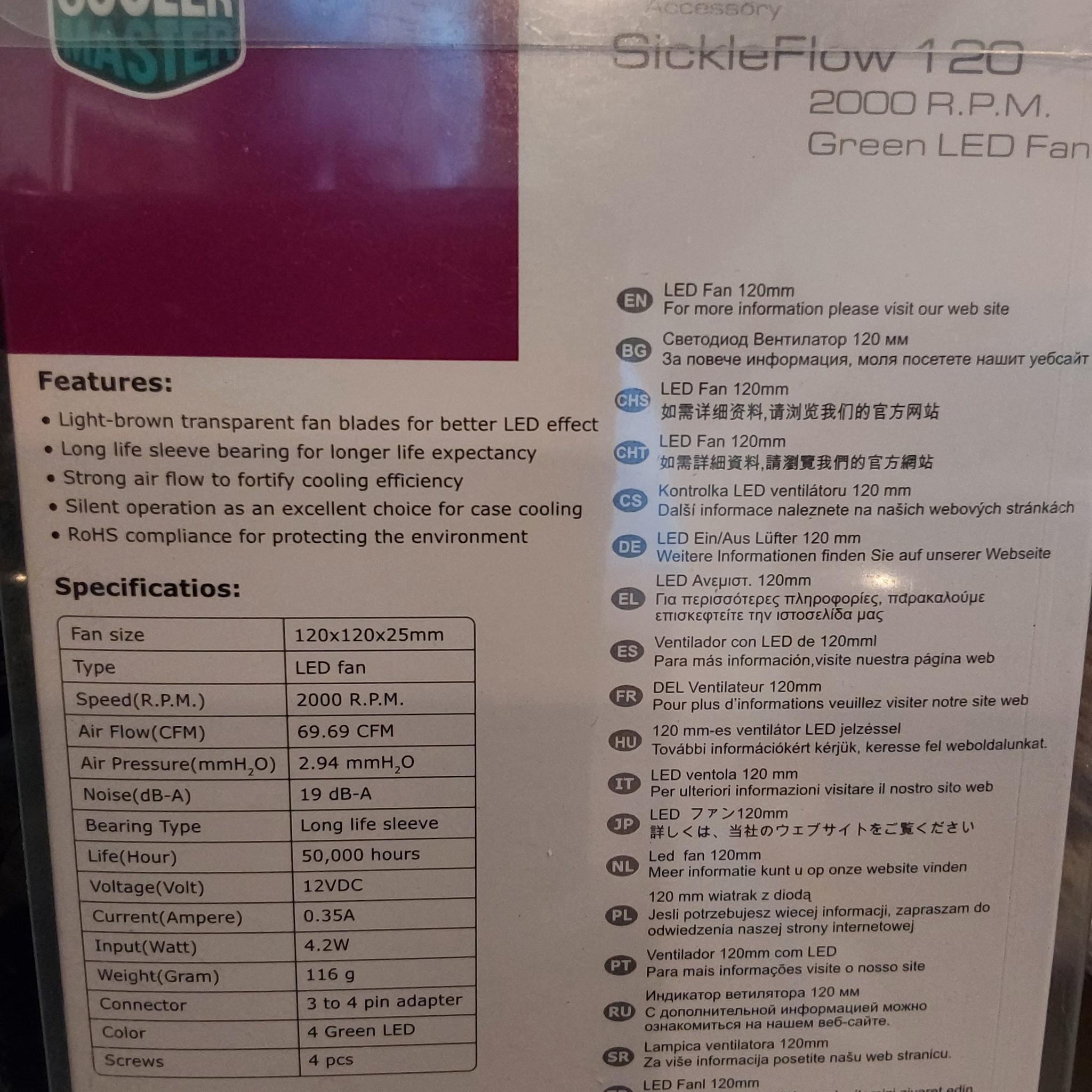 NEW COOLER MASTER “SickleFlow” 120mm (GREEN LED) Computer Case Fans (SET OF 3)