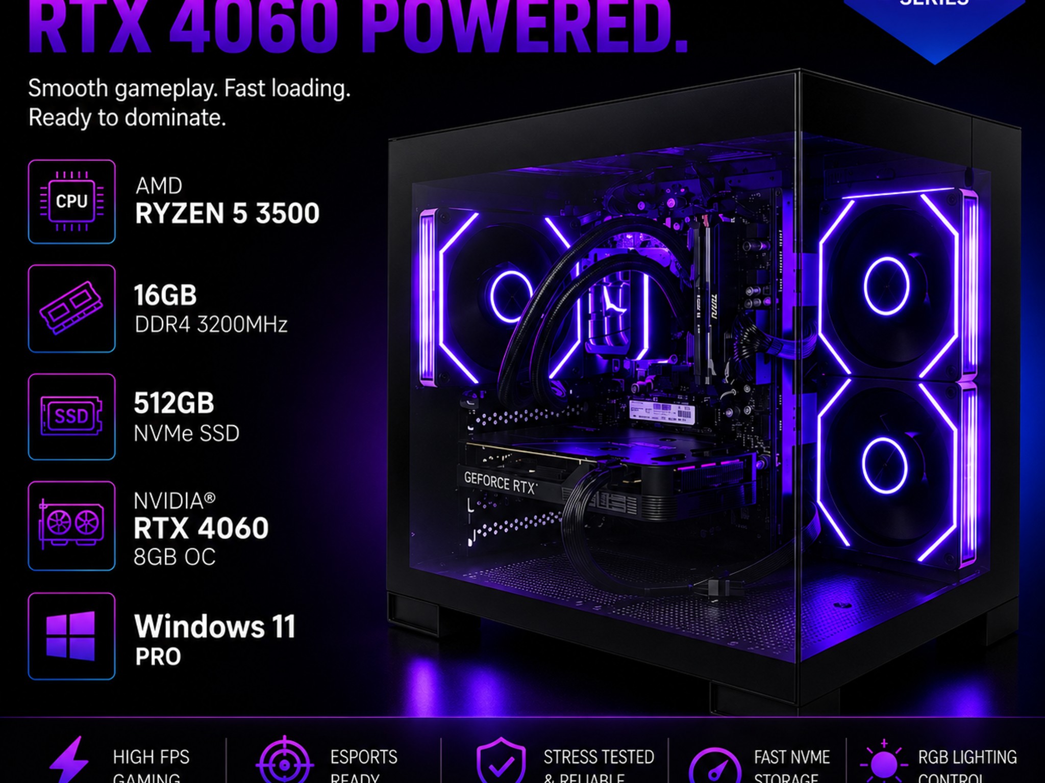 HIGH FPS Gaming PC | RTX 4060 | Ryzen 5 3500 | 16GB RAM | RGB