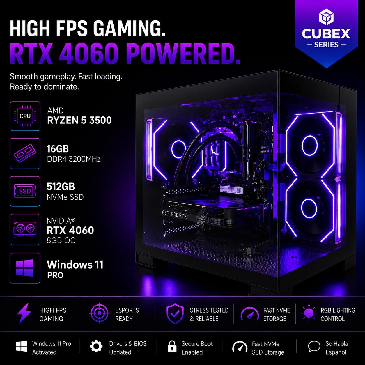 HIGH FPS Gaming PC | RTX 4060 | Ryzen 5 3500 | 16GB RAM | RGB