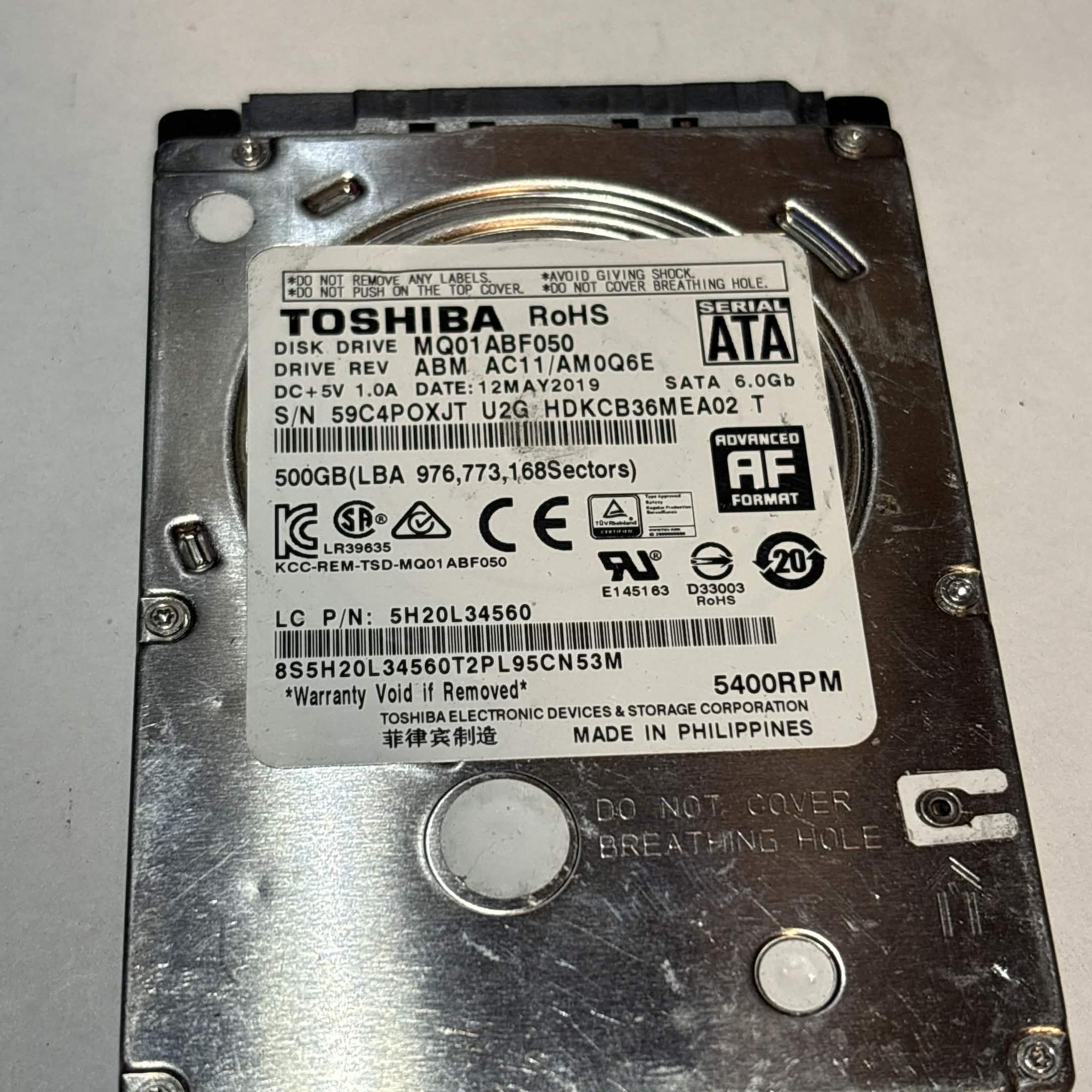 Toshiba 500GB SATA Laptop Hard Drive | Tested & Functional