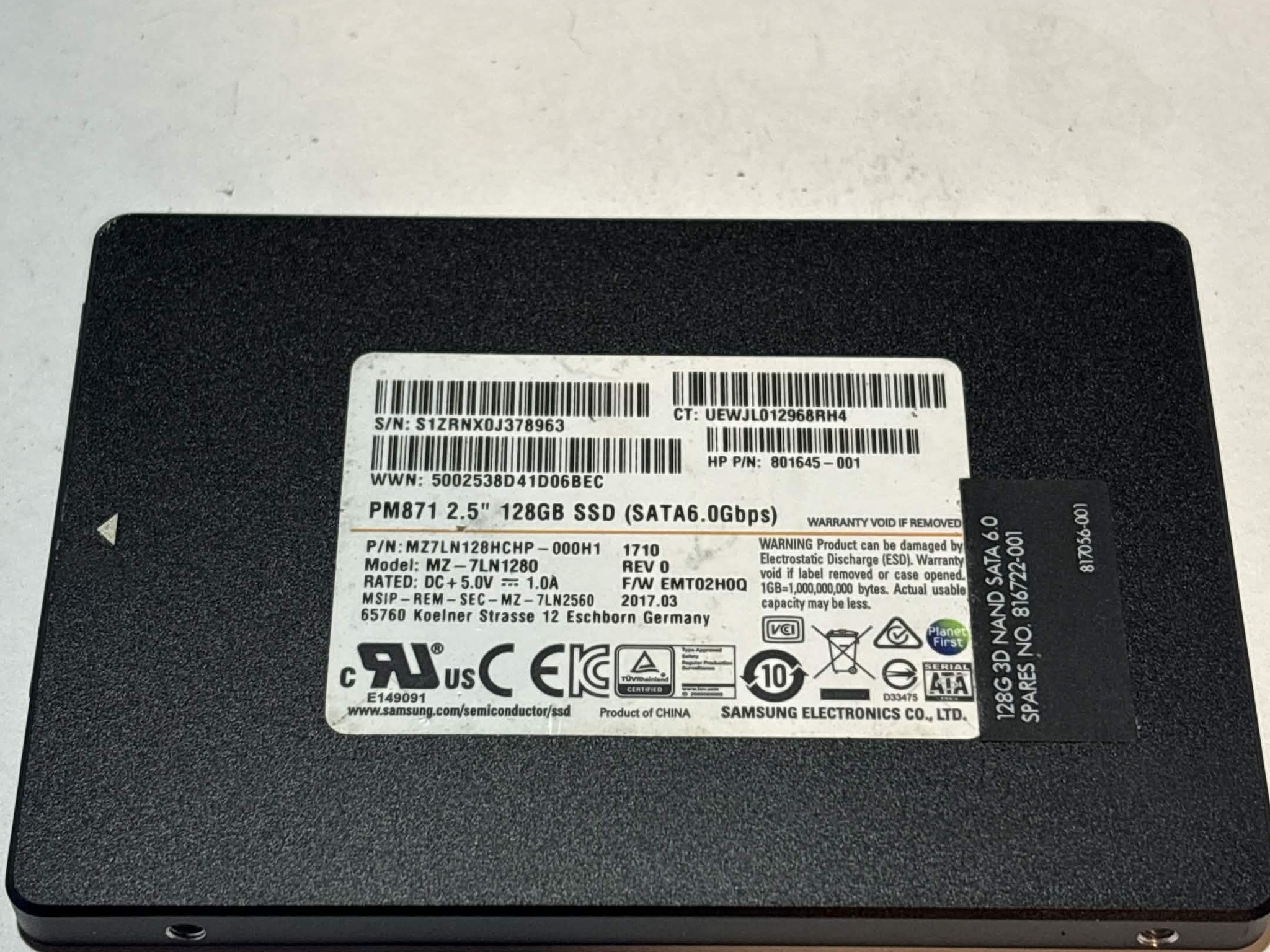 Samsung PM871 128GB SATA SSD | Tested & Functional