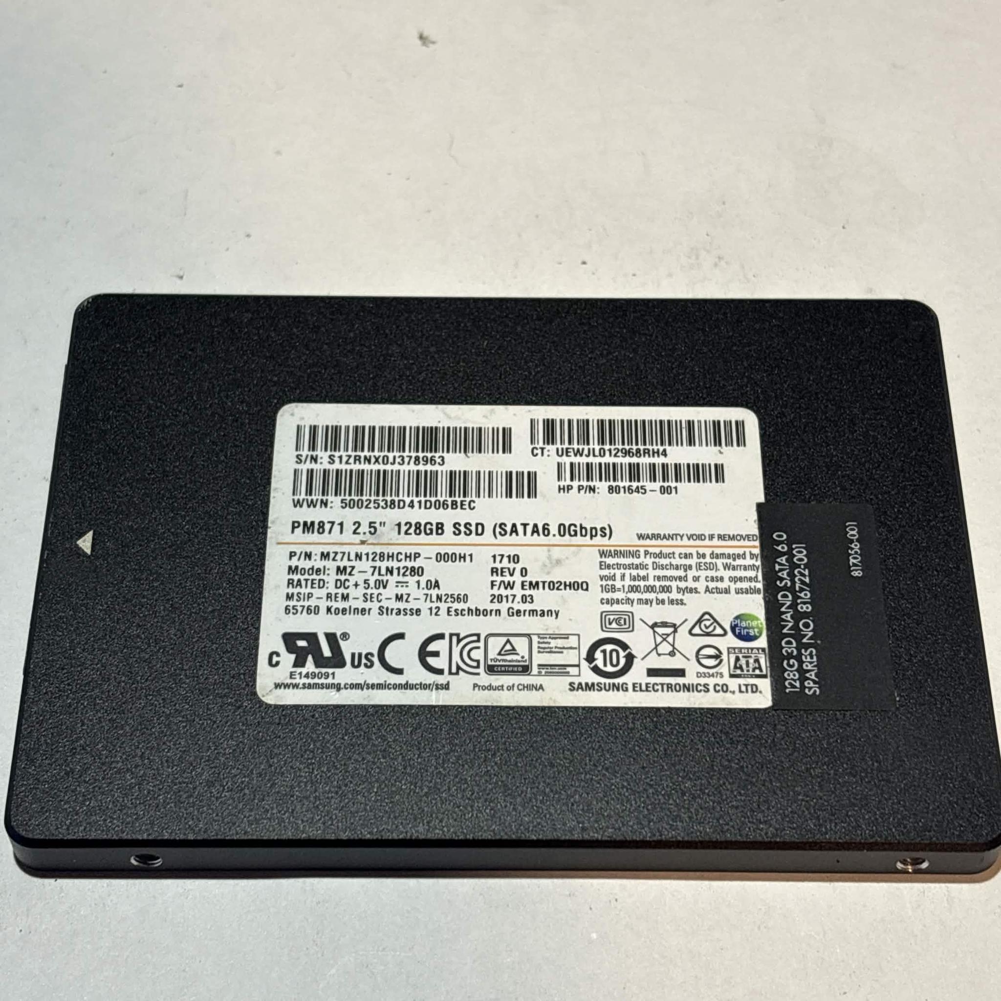 Samsung PM871 128GB SATA SSD | Tested & Functional