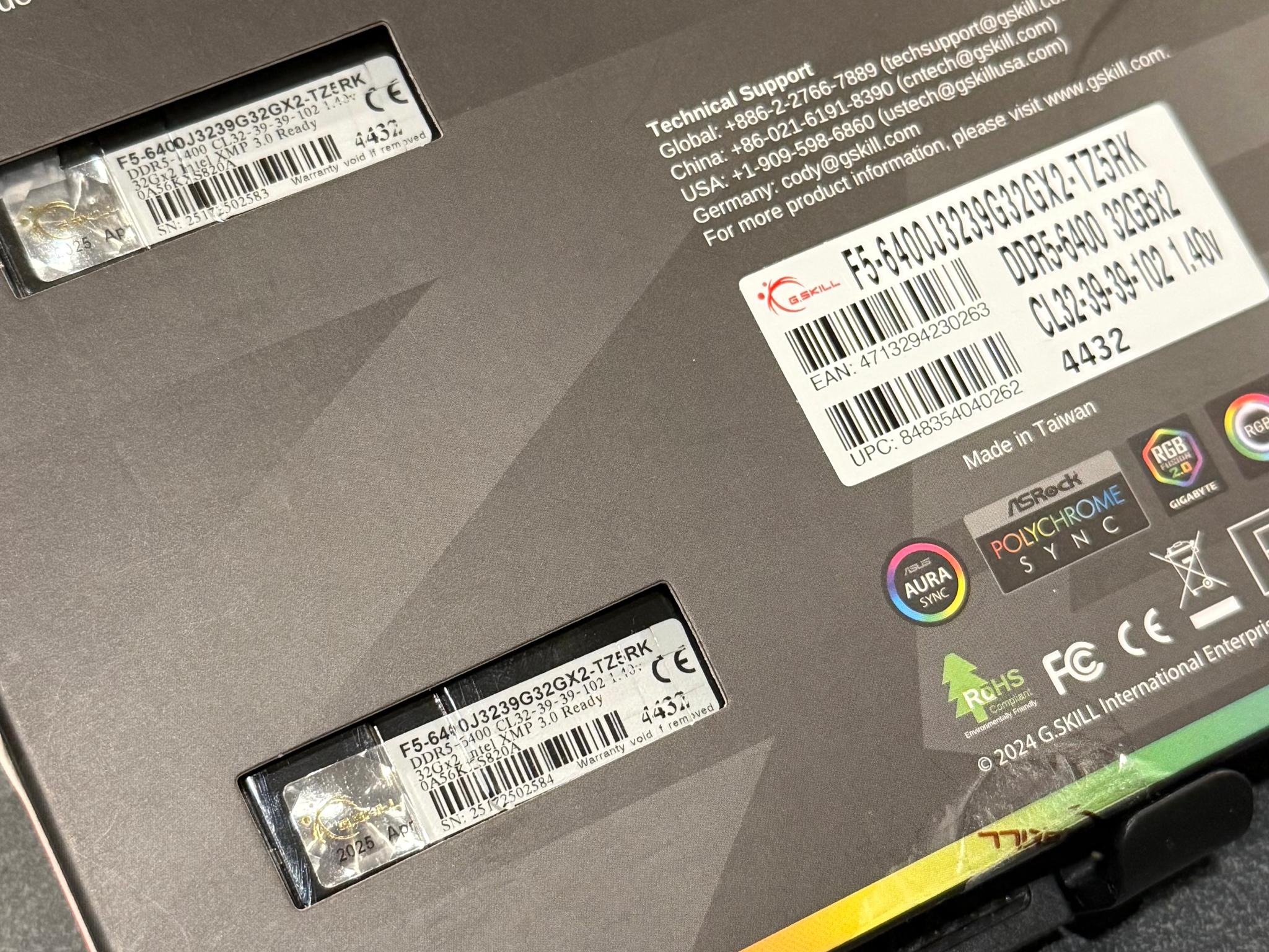 Tested 64GB 6400MHz CL32 Black G.Skill Trident Z5 RGB (2x32GB) DDR5 RAM