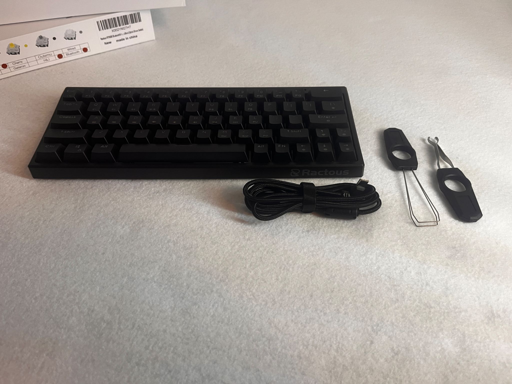 Ractous Design RGB Keyboard  Hot Swappable.  H&J Optical Brown Switches. Bluetooth/Wired.