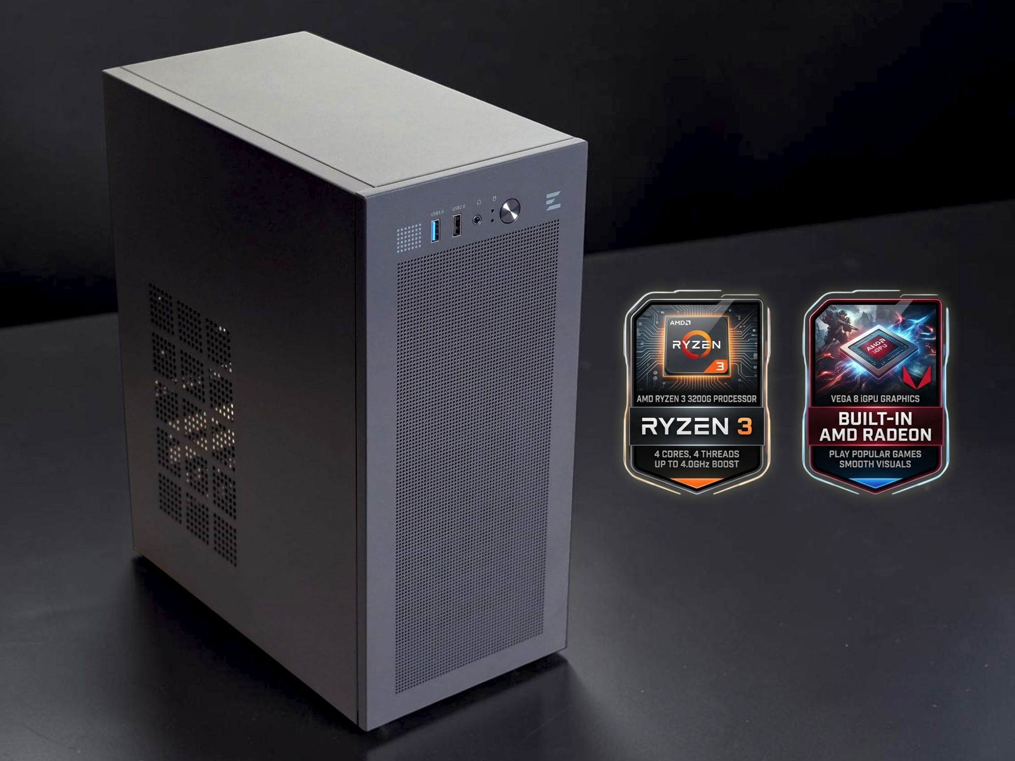 Ultra Budget iGPU PC | AMD Ryzen 3200G, 16GB DDR-4 RAM, Vega 8 iGPU, 256GB SSD, WIFI, Win 11 Pro