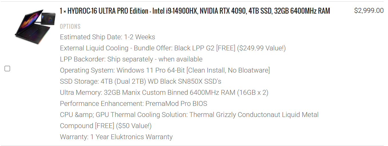 HYDROC-16 ULTRA PRO EDITION - Intel i9-14900HX, NVIDIA RTX 4090, 4TB SSD, 32GB 6400MHz RAM