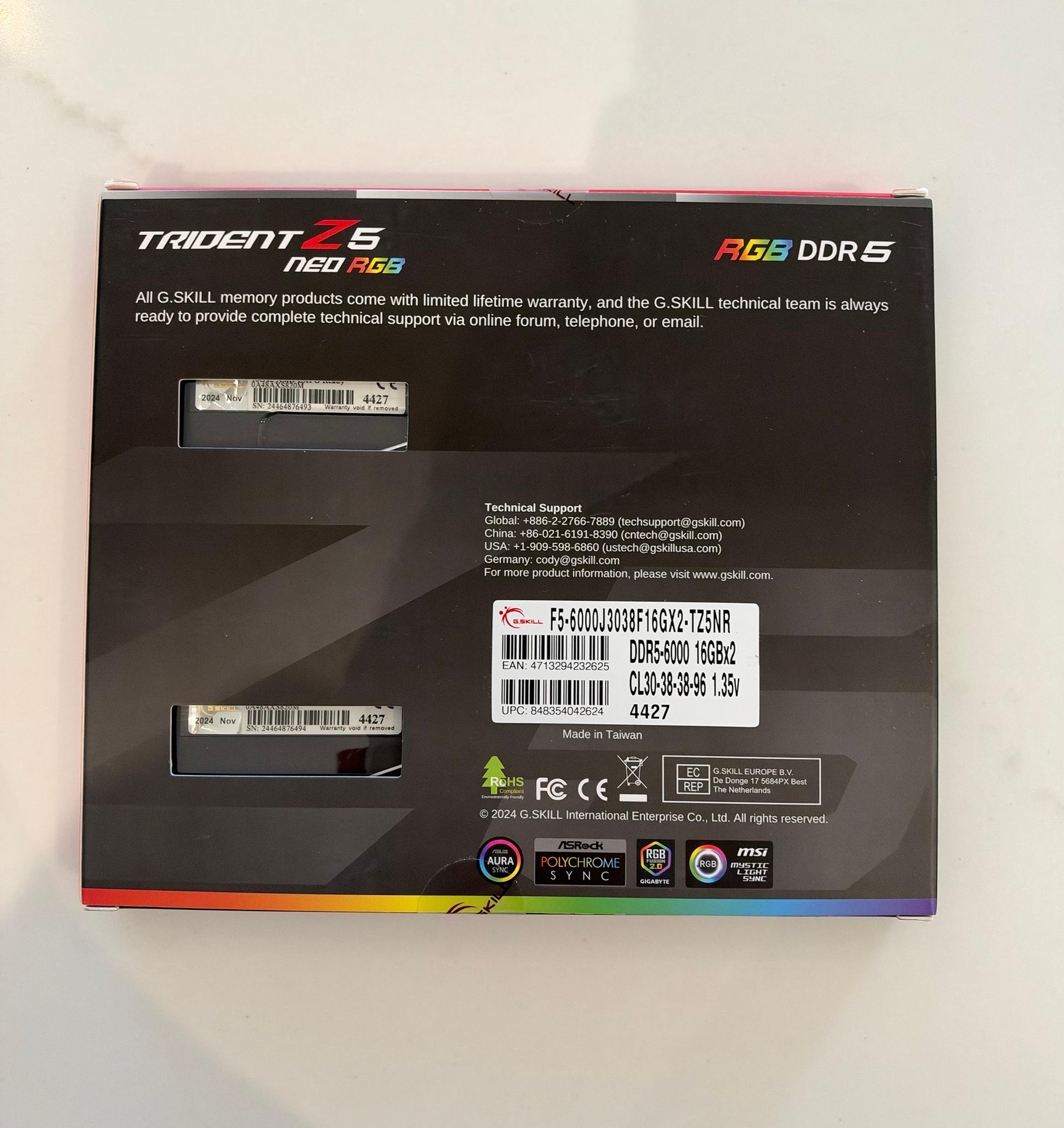 G.Skill Trident Z5 Neo RGB 32GB (2x16GB) DDR5 6000 CL30 AMD EXPO - Brand New Sealed