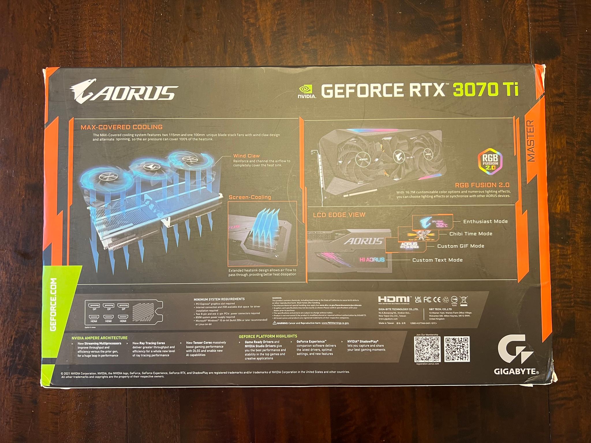 Gigabyte AORUS GeForce RTX 3070 Ti MASTER 8G