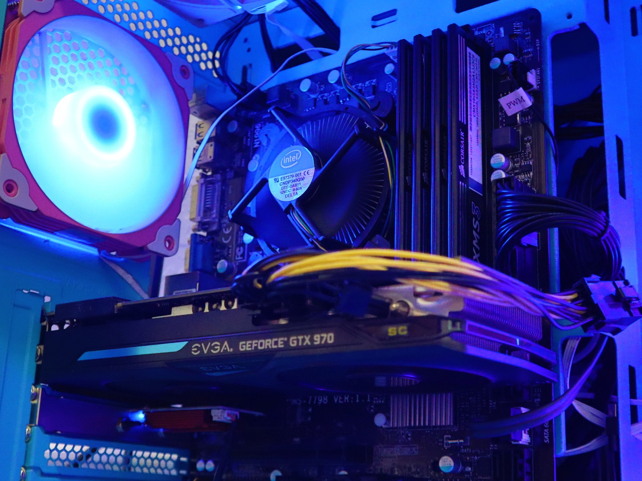Gaming PC - GTX 970, I7-3770, 32GB DDR3, WIFI, BLUETOOTH, ARGB, BLUE, 128GB SSD, 250GB HDD.