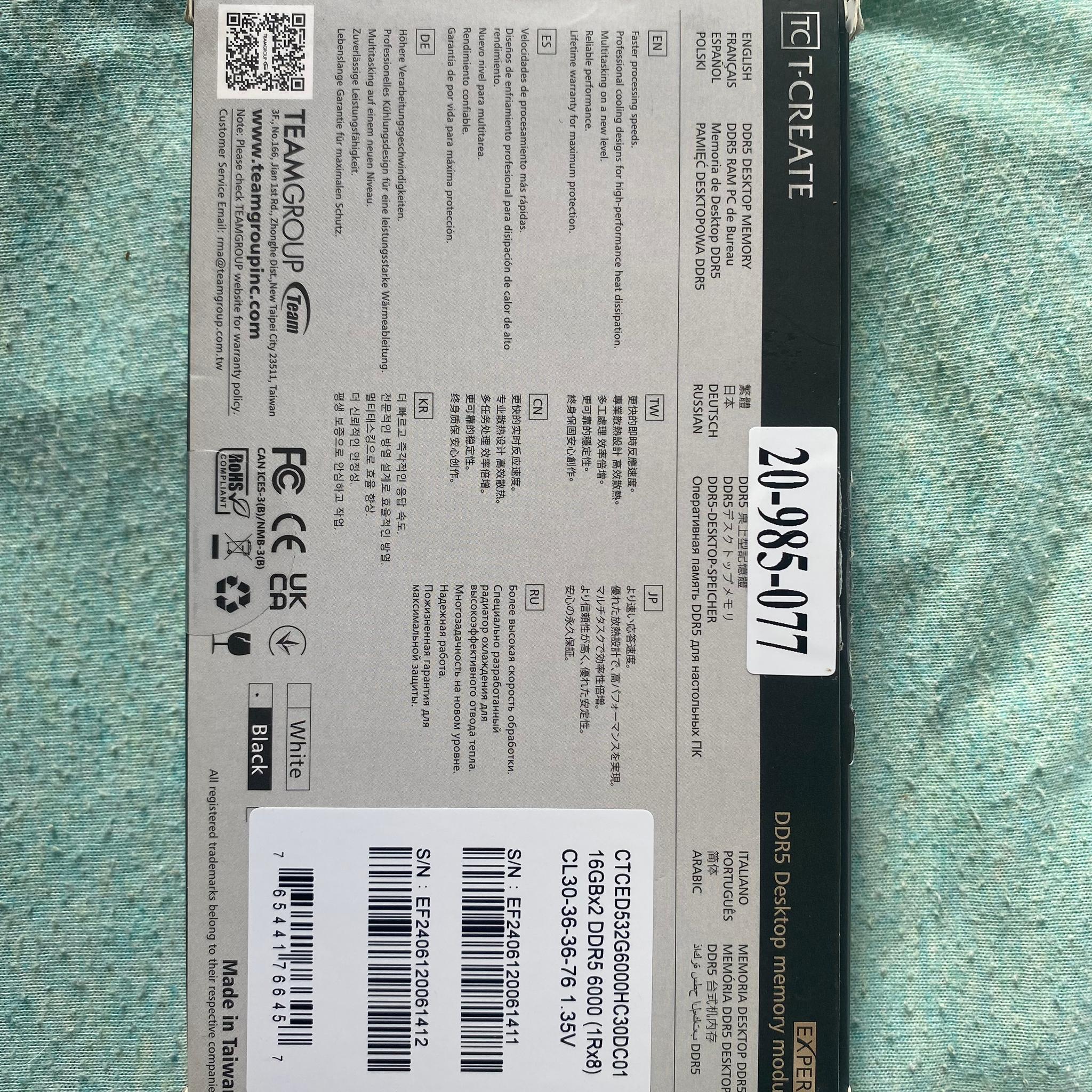32GB (2x16GB) DDR5 6000 CL30 T-Create RAM Kit