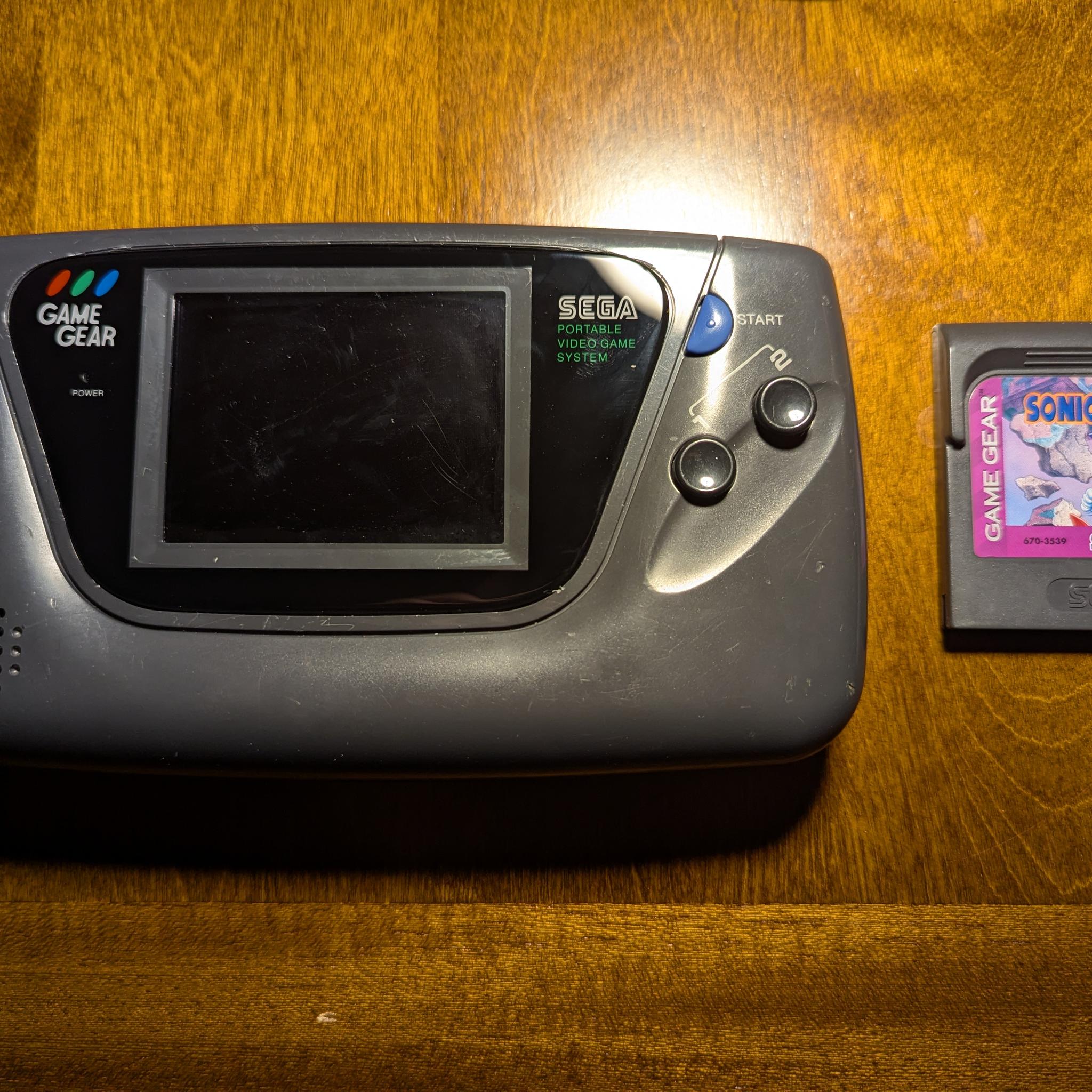 Sega Game Gear Handheld Console, Fully Recapped + Glass Screen Lens, with Sonic Chaos Game Cartridge