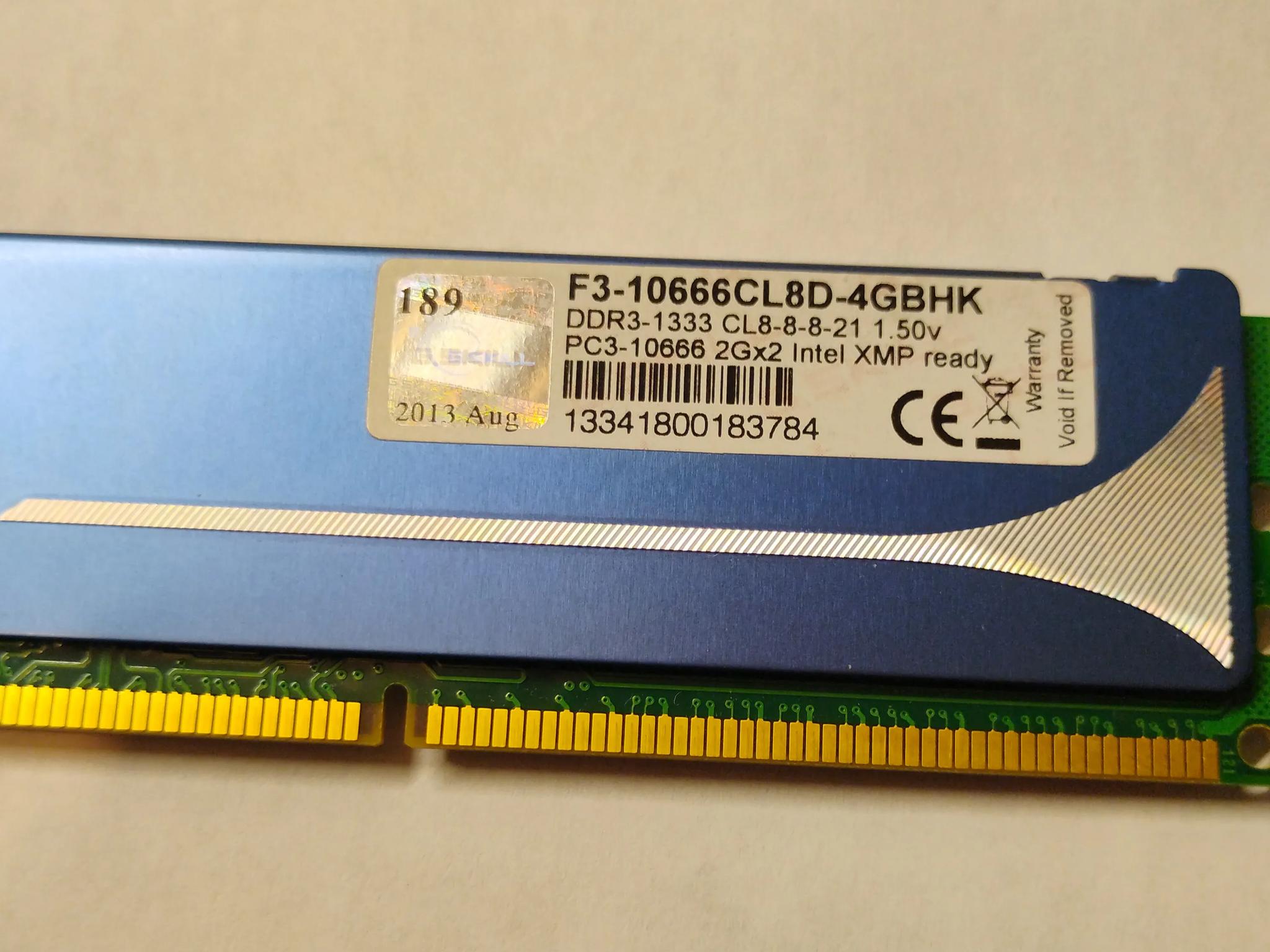GSkill 4GB (2X2GB) DDR3- 1333 CL8-8-8-21 1.50v F3- 10666 F3-10666CL8D-4GBHK