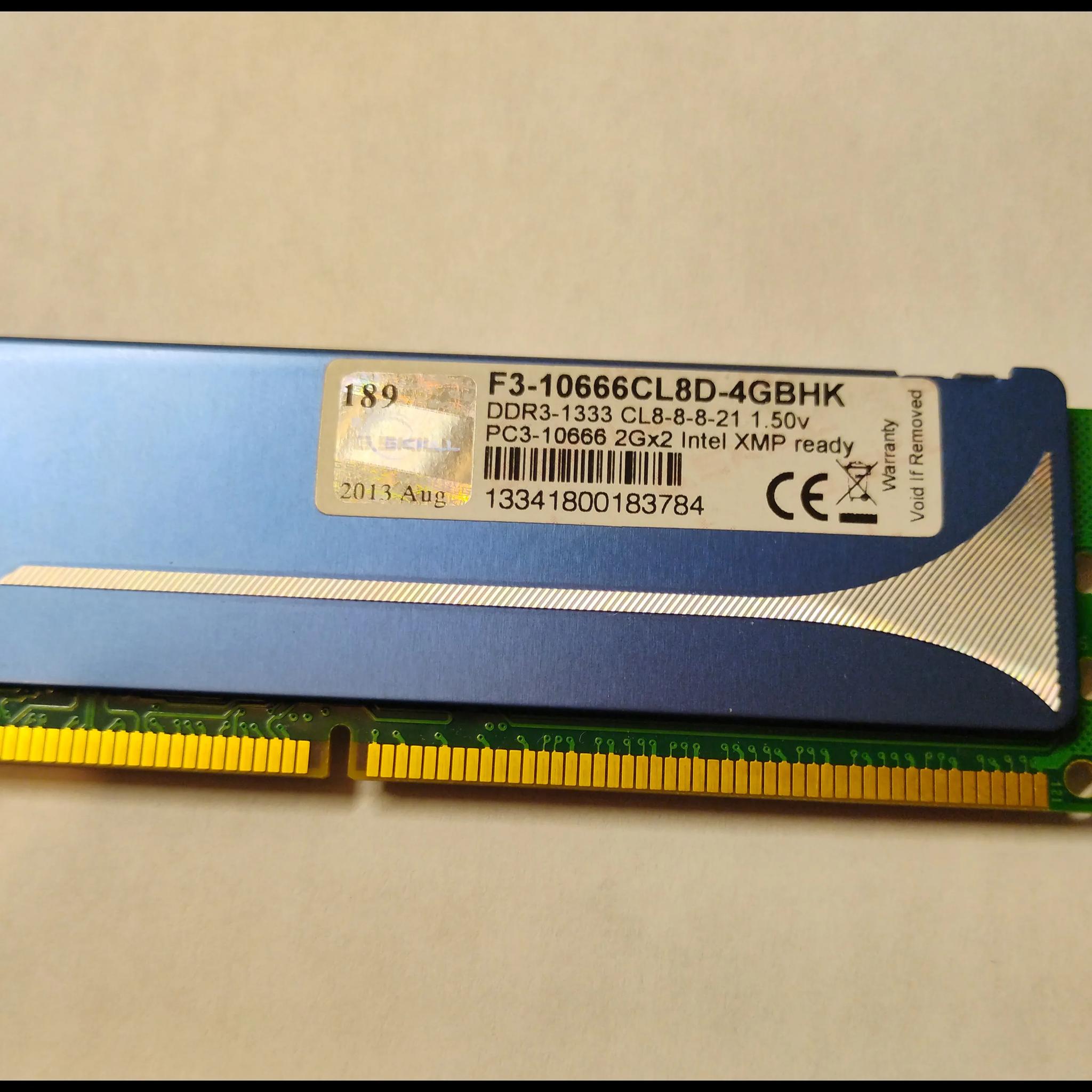 GSkill 4GB (2X2GB) DDR3- 1333 CL8-8-8-21 1.50v F3- 10666 F3-10666CL8D-4GBHK