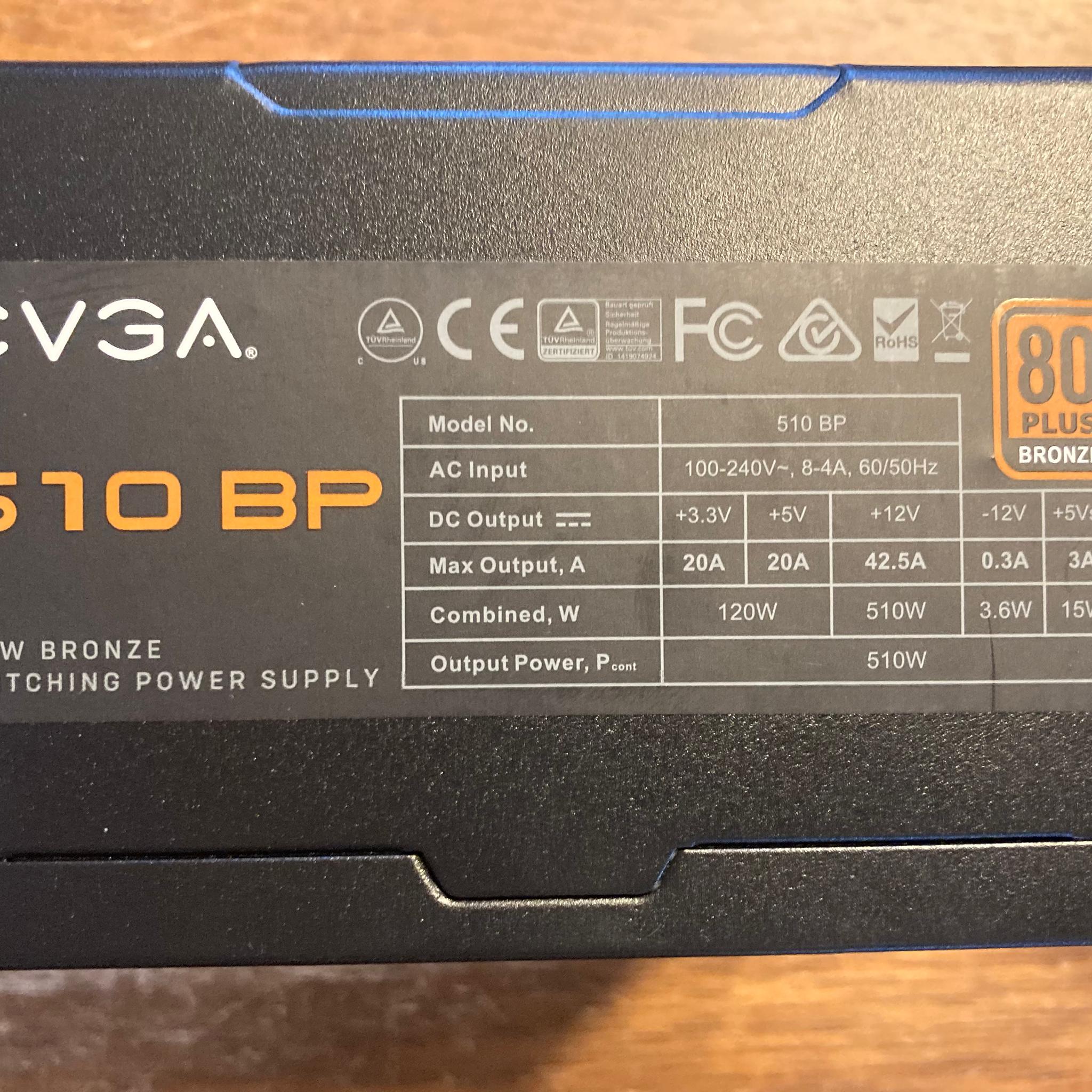EVGA 510 BP 510W 80+ Bronze ATX Power Supply